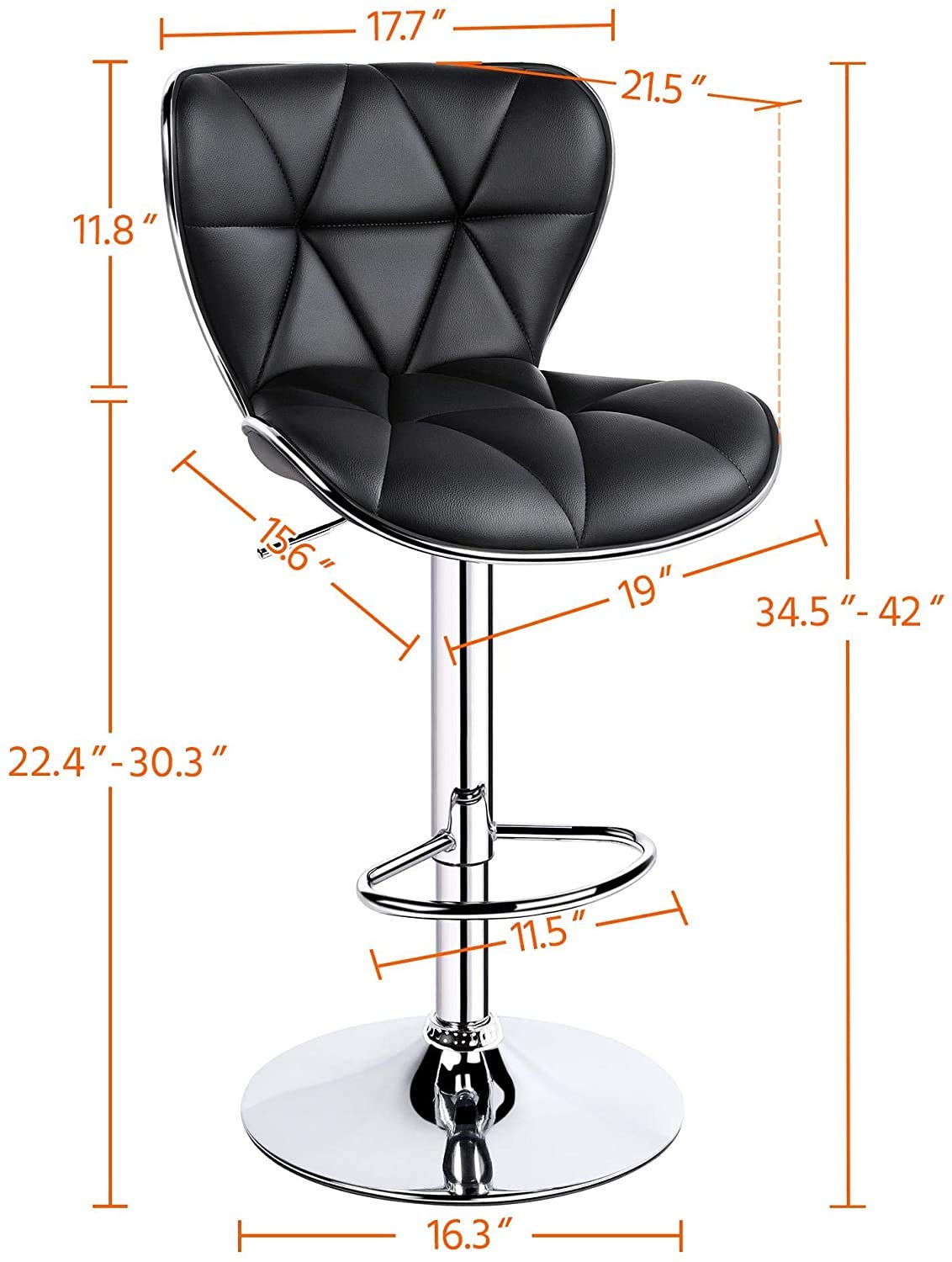 **Adjustable Swivel Bar Stools with PU Leather Seat & Chrome Base - Set of 2 White Kitchen Counter Chairs with Backrest & Hydraulic Lift - Perfect for Dining, Kitchen Island & Home Bar**