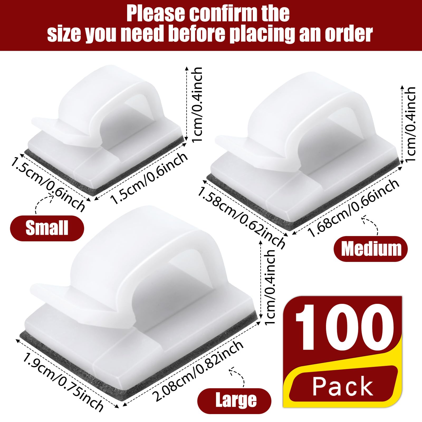 100-Pack Blulu Adhesive Cable Clips - Heavy Duty Wire Organizers for Home & Office, Outdoor String Light Hooks, Cord Management Solution (Perfect for Christmas Decorations, Garage Organization & Desk Cable Management)