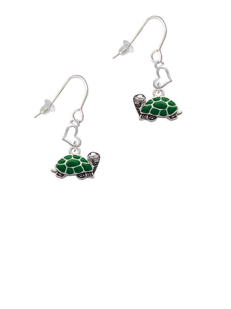 Delight Jewelry Sterling Silver Green Sea Turtle & Heart French Hook Earrings - Perfect for Beach Vacations, Summer Outfits and Gift Giving