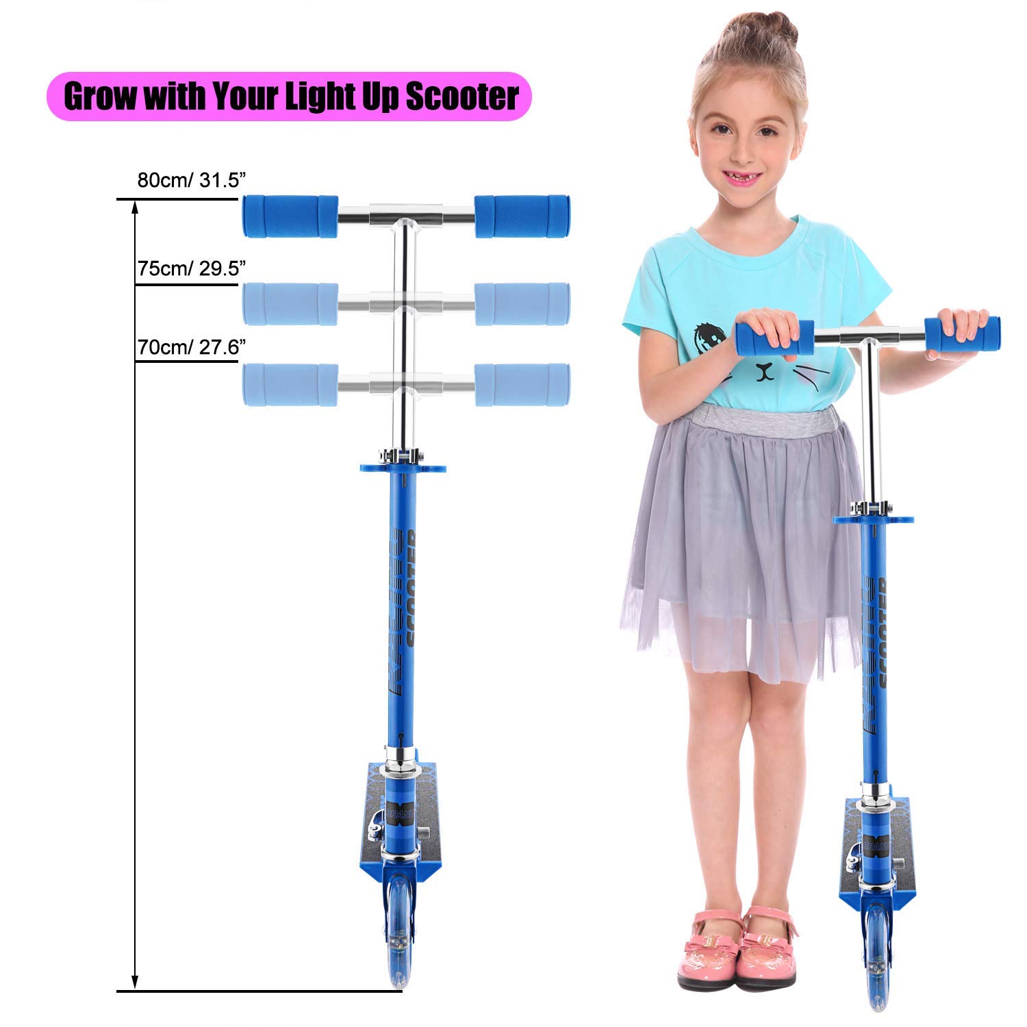LED Light Up Wheels Kids Scooter - Adjustable Height Kick Scooter for Boys & Girls Ages 3-12 | Rear Fender Brake & Foldable Design | 110lb Weight Capacity | Perfect for Commuting, Park Rides & Outdoor Family Fun