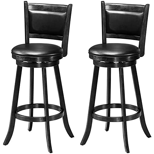 FANTASK 360° Swivel Counter Height Bar Stool Set of 2 - Natural Wood Bar Stools with Cushioned Seat & Back Support - 29 Inch Kitchen Island Stools for Dining Room, Living Room, Breakfast Nook - Perfect for Entertaining, Coffee Bars & Home Decor (Brown)