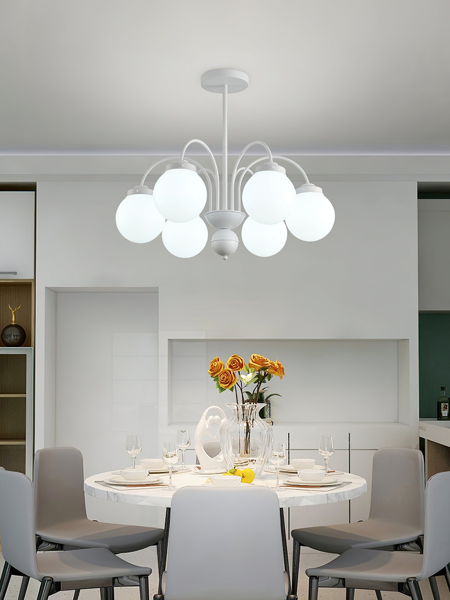 Elegant Cream Glass Ball Chandelier - Modern Crystal Ceiling Light Fixture for Dining Room, Bedroom & Living Room Decor