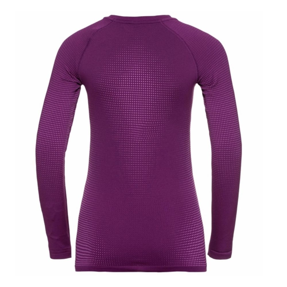 Odlo Warm Eco Women's Baselayer Top - Purple Cactus Flower Print | Thermal Underwear for Hiking, Skiing & Winter Sports | Moisture-Wicking & Odor-Resistant Base Layer