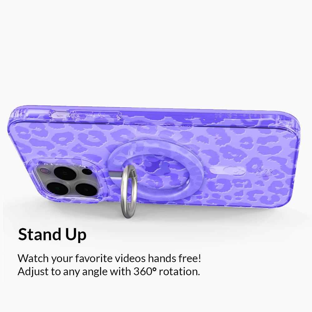Electric Purple Leopard Print MagSafe Phone Grip Ring - Secure Phone Holder for iPhone 12/13/14 Pro Max, Perfect for Driving, Workouts & Everyday Use