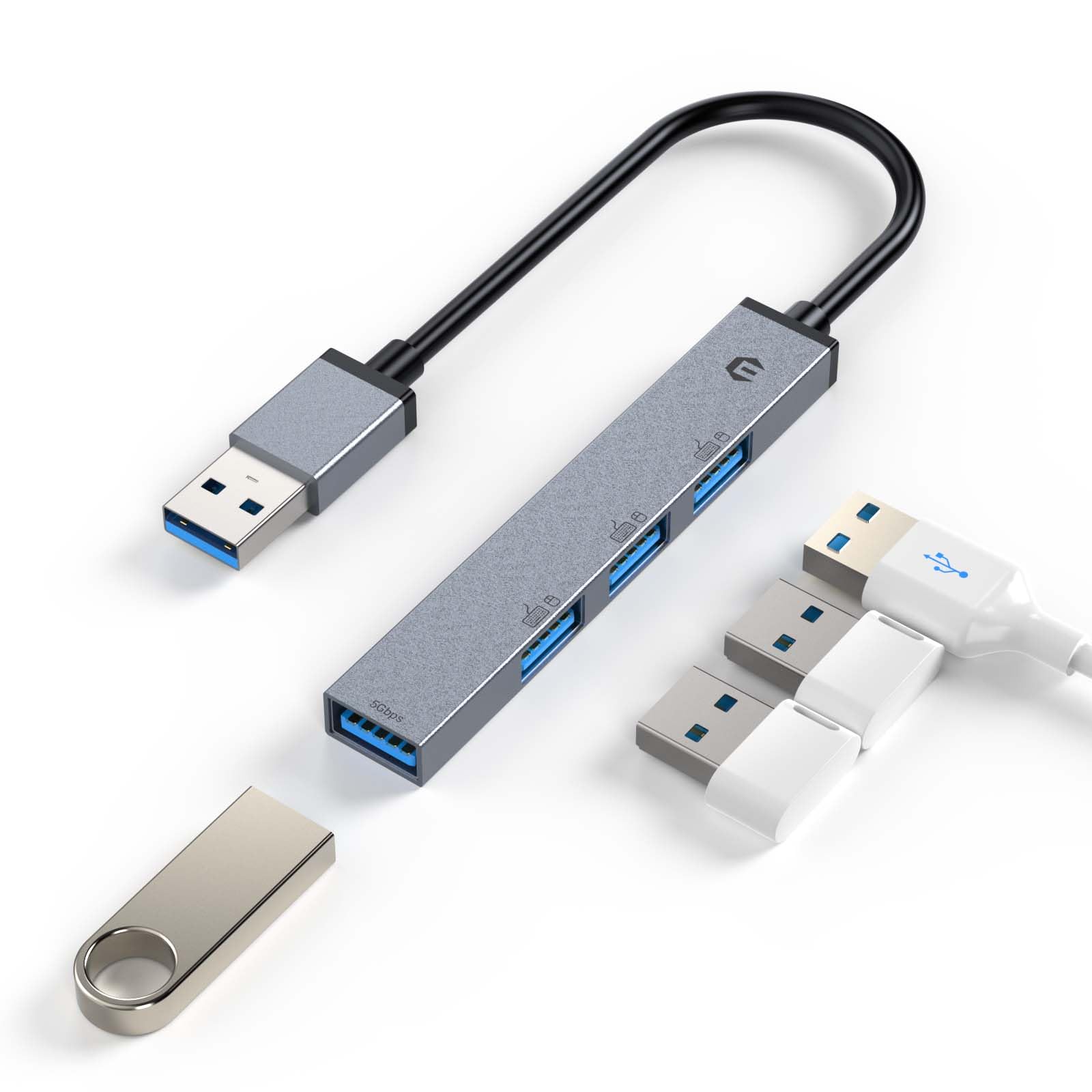 TOTU 4-Port USB Hub 3.0 & 2.0 - Ultra Thin Adapter for PC/Laptop/Keyboard - Home/Office Use