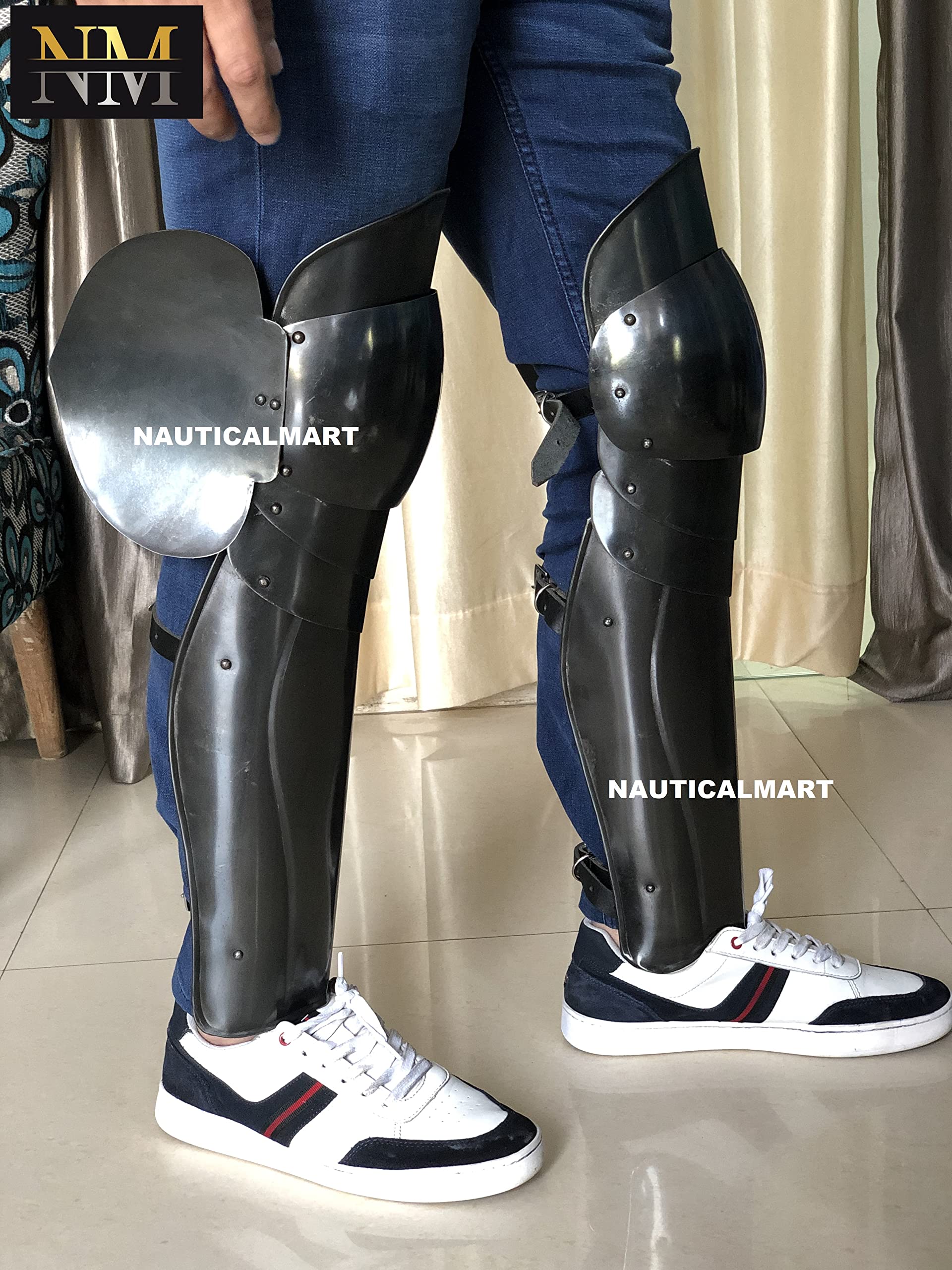 Medieval LARP Armor Articulated Greaves - Authentic Leg Guards for Cosplay, Renaissance Fairs & Historical Reenactments