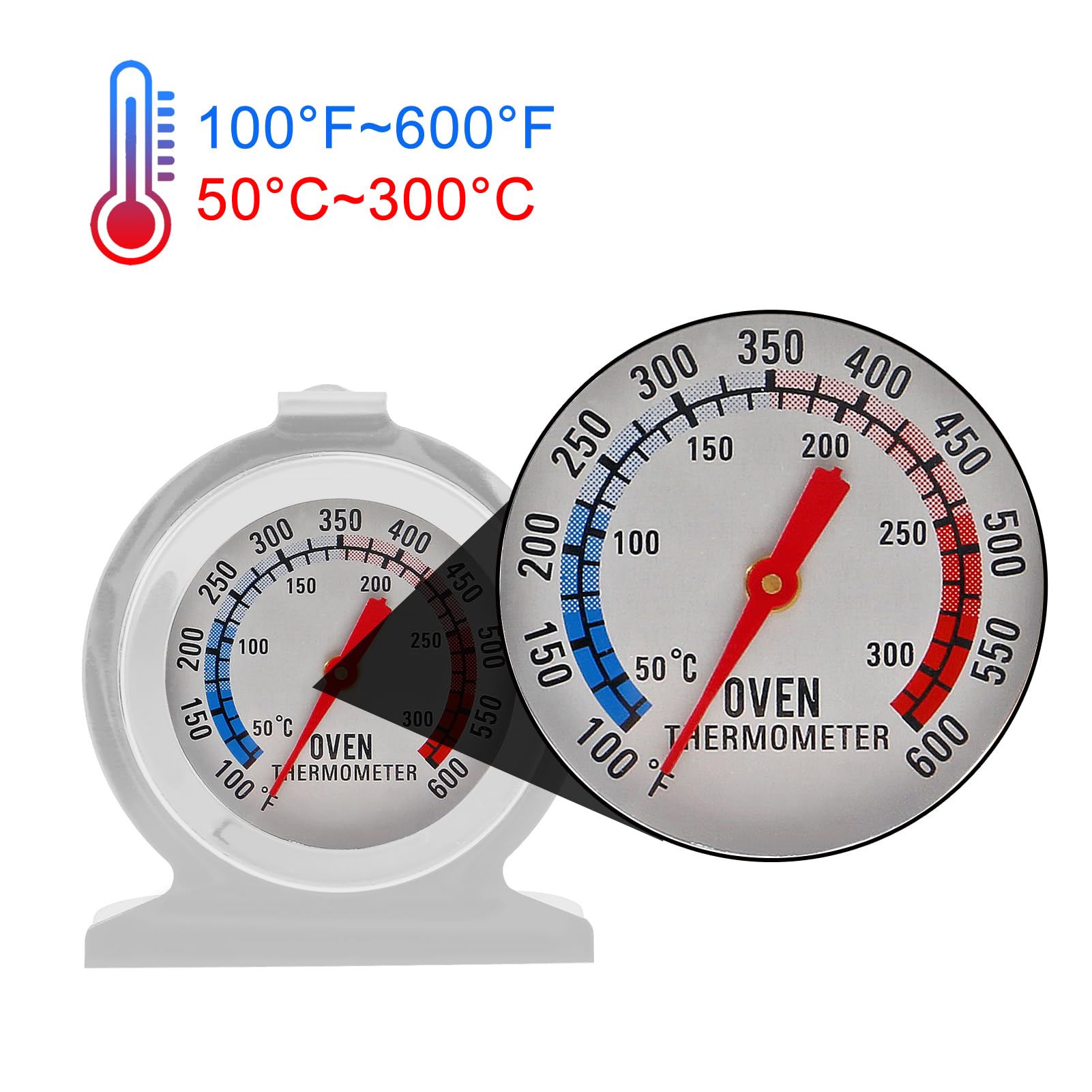2 Pack Stainless Steel Oven Thermometer - Instant Read Digital Cooking Thermometer for Grilling, Baking, BBQ (50-300°C/100-600°F) - Perfect for Kitchen, Outdoor Cooking & Meat Temperature Monitoring