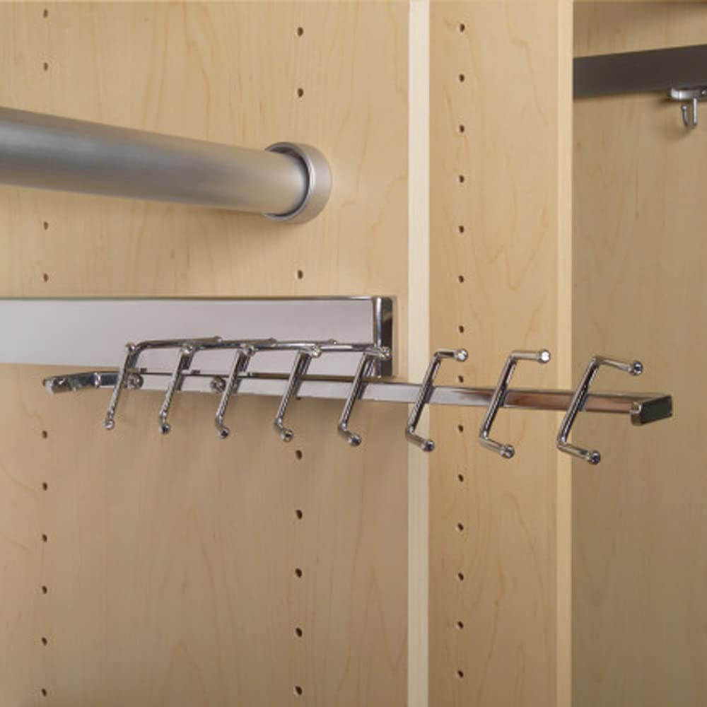 Rev-A-Shelf Sidelines CTRSL-14-CR-1 14-Inch Chrome Pull-Out Sliding Tie Rack Organizer - Holds 16 Ties - Space-Saving Closet Storage Solution for Men's Accessories & Necktie Organization