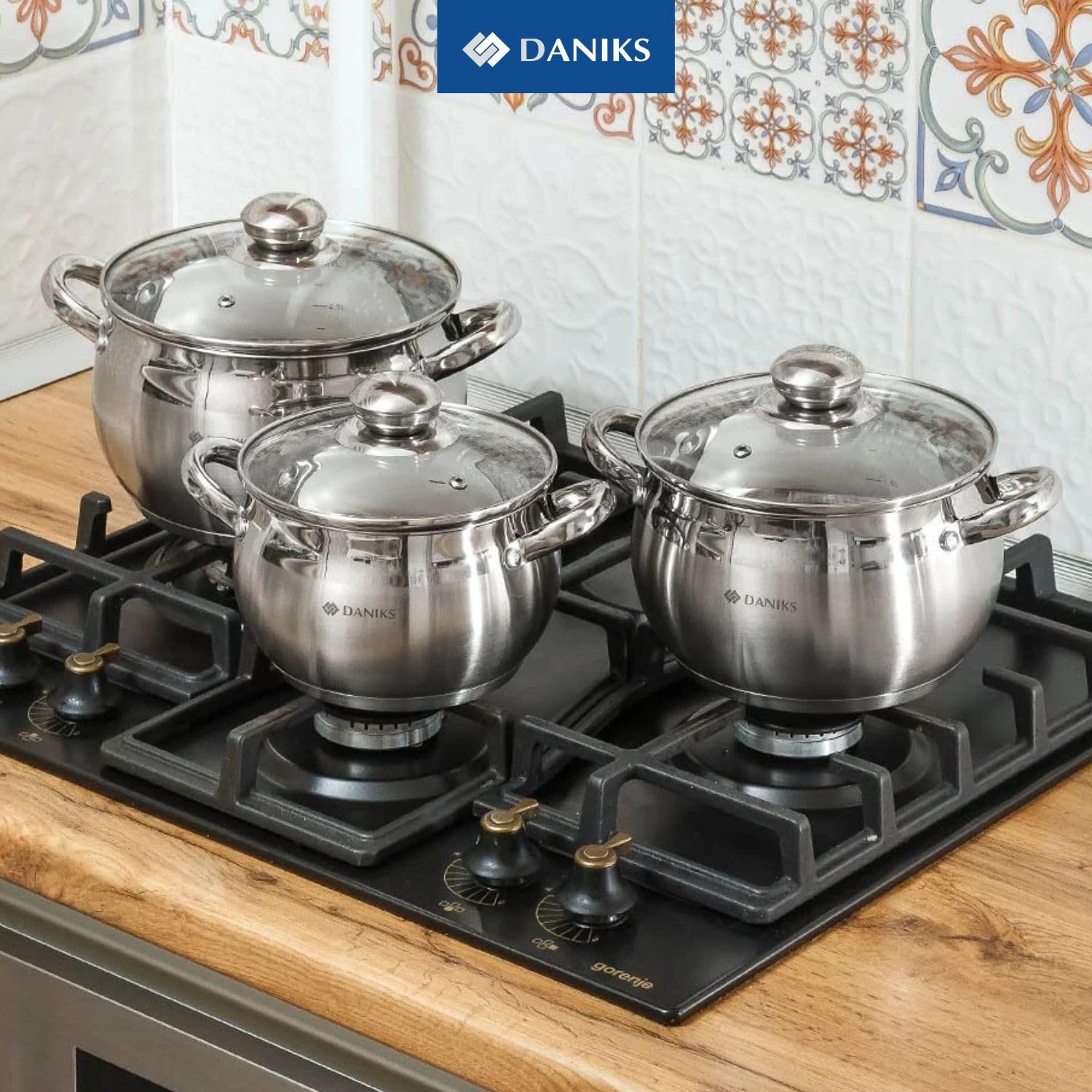 Daniks Classic 6-Piece Stainless Steel Induction Cookware Set - Dishwasher Safe Pots with Lids & Measuring Scale, Silver | Perfect for Home Cooking, Kitchen Upgrades & Gift Giving