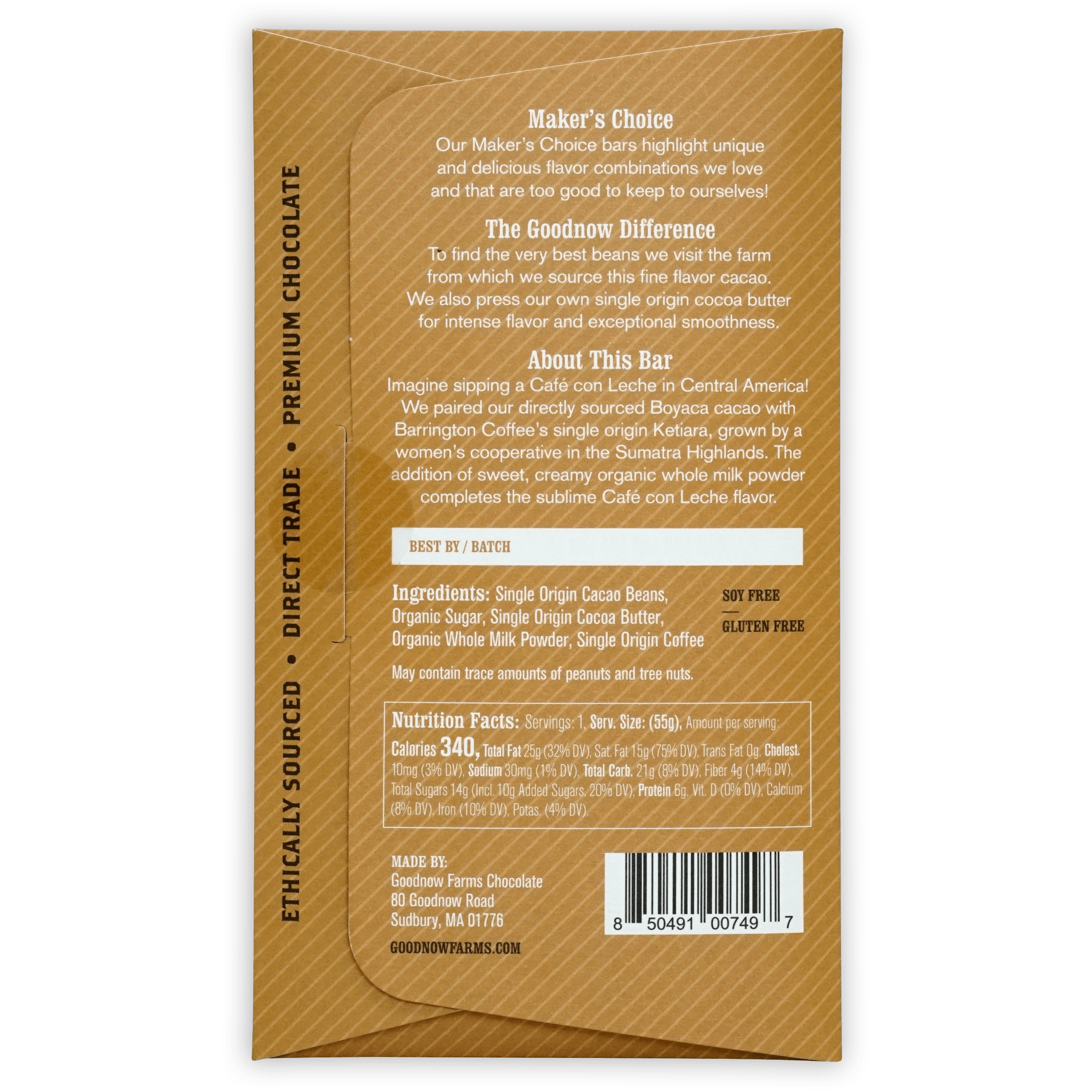 Goodnow Farms Cafe Con Leche 63% Dark Chocolate Bar - Premium Artisan Chocolate for Gifting & Dessert Lovers