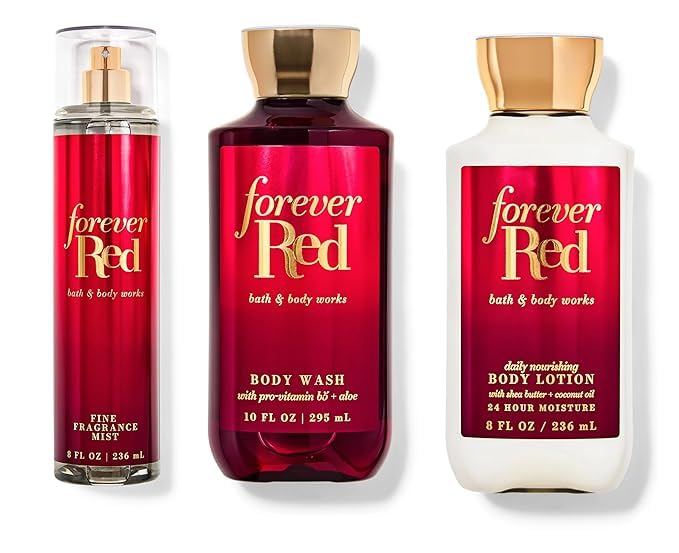 Forever Red Gift Set - Fine Fragrance Mist, Body Wash & Nourishing Body Lotion | Women's Perfume & Skincare Trio for Valentine's Day, Anniversary & Romantic Gifts