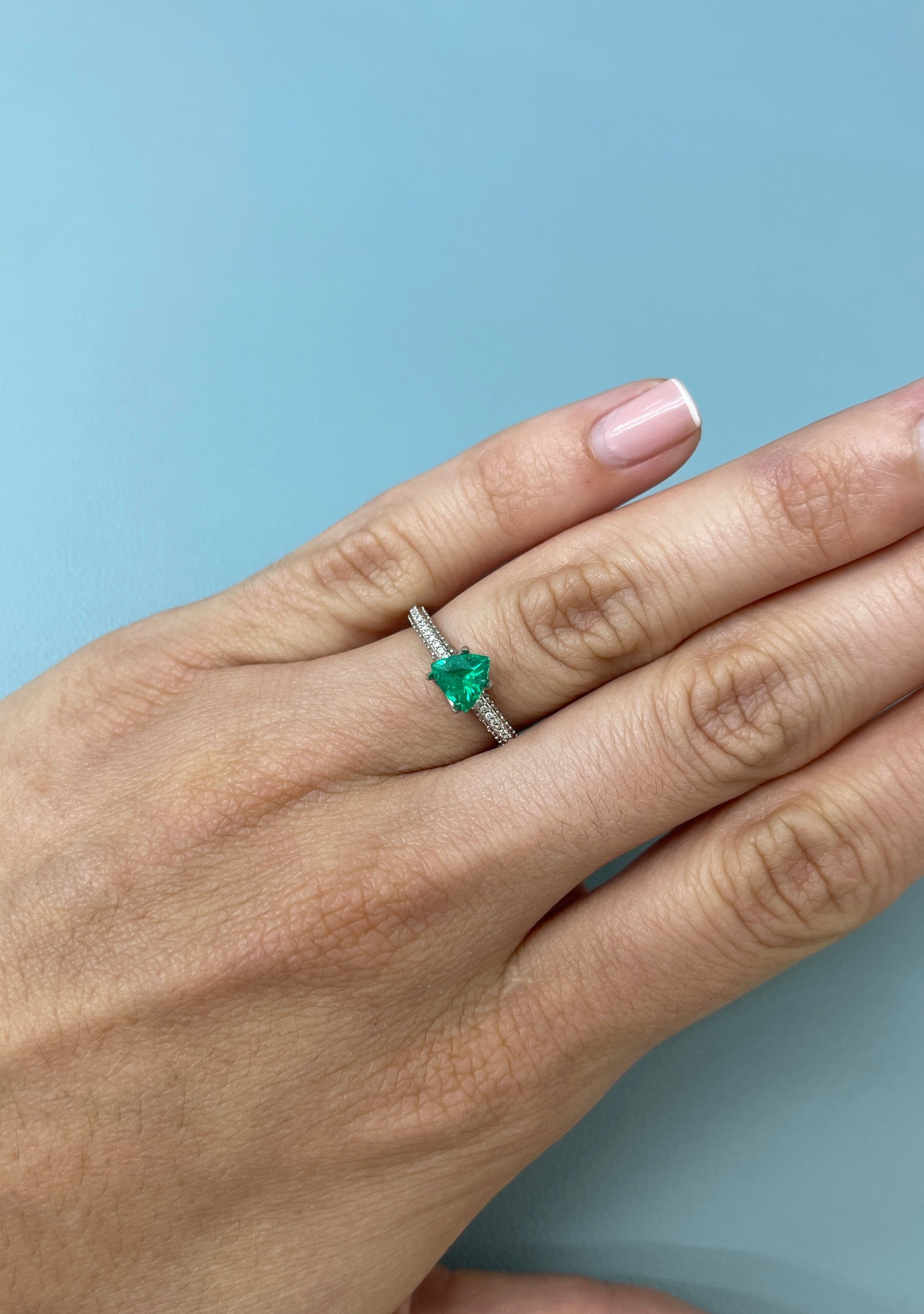 0.70 Carat 6.3x6.5mm Intense Bluish Green Natural Trillion Cut Emerald Gemstone - Perfect for Jewelry Making, Engagement Rings & Unique Gifts