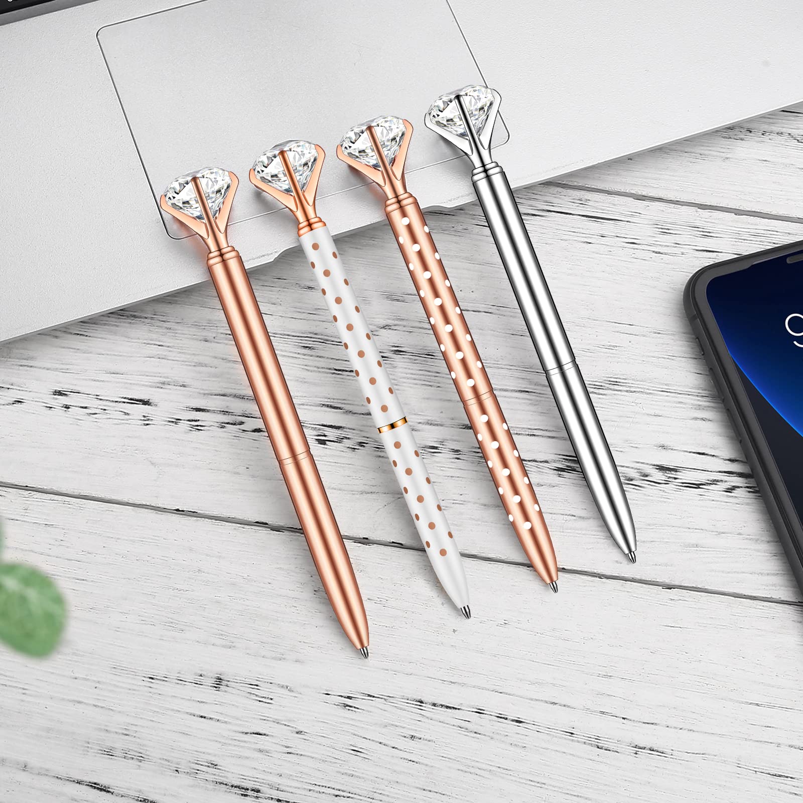 16 Pcs Bling Wedding Crystal Ballpoint Pens with Big Diamond & Black Ink - 4 Mixed Colors for Bridal Showers, Parties & Special Events