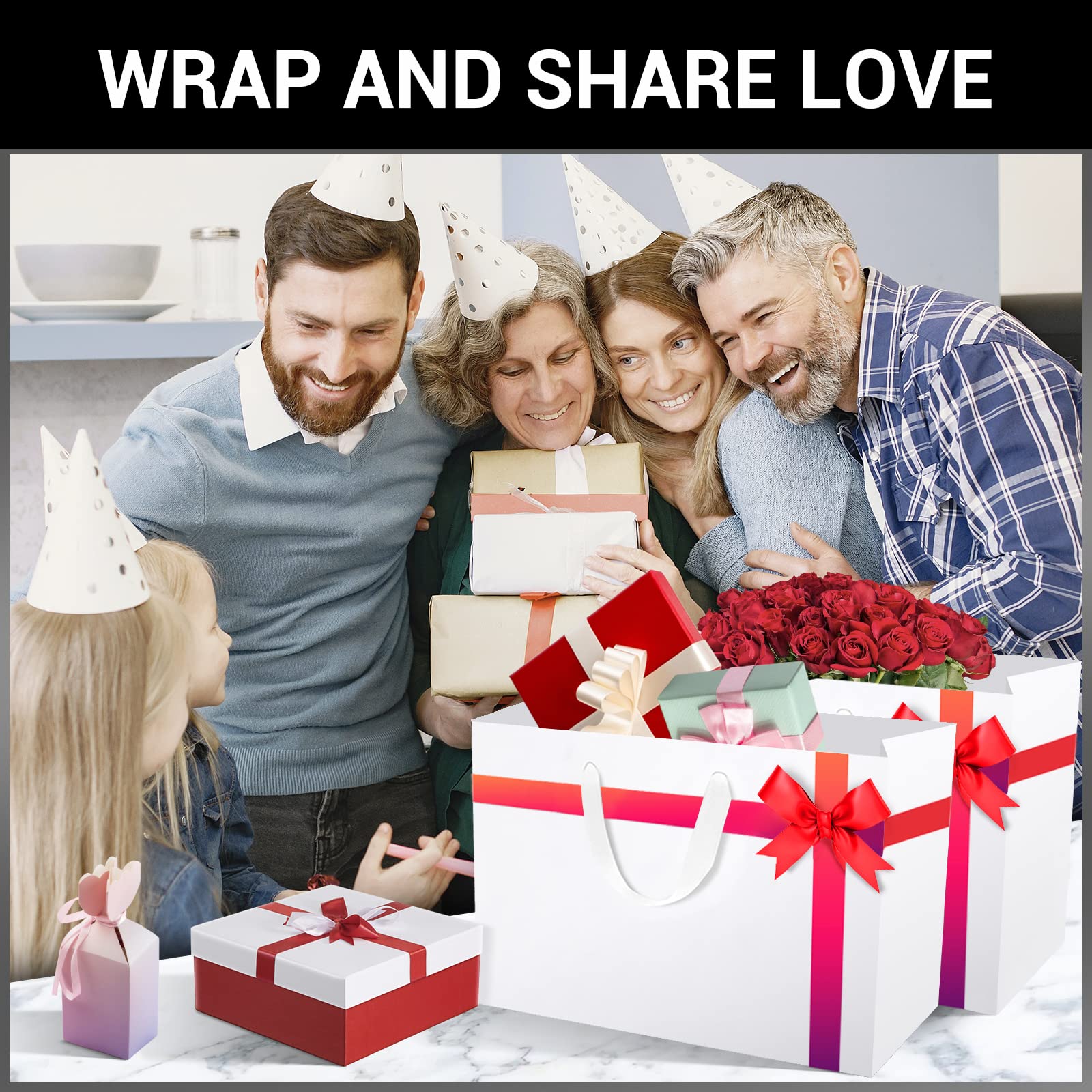 EUSOAR 12-Pack Extra Large White Kraft Paper Gift Bags with Handles - 16x6x12 Inches Heavy Duty Shopping Bags for Retail, Boutique, Party Favors & Merchandise - Perfect for Wedding, Birthday Gifts & Store Packaging