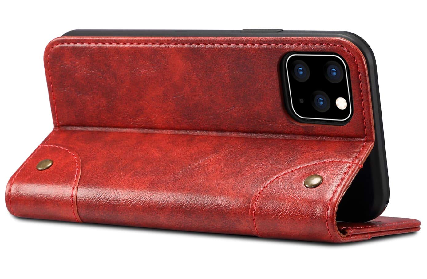 SINIANL Genuine Leather Wallet Case for iPhone 11 Pro Max (6.5 inch 2019) - Magnetic Folio Cover with Card Slots, ID Holder & Kickstand | Perfect for Business, Travel & Daily Use (Red)