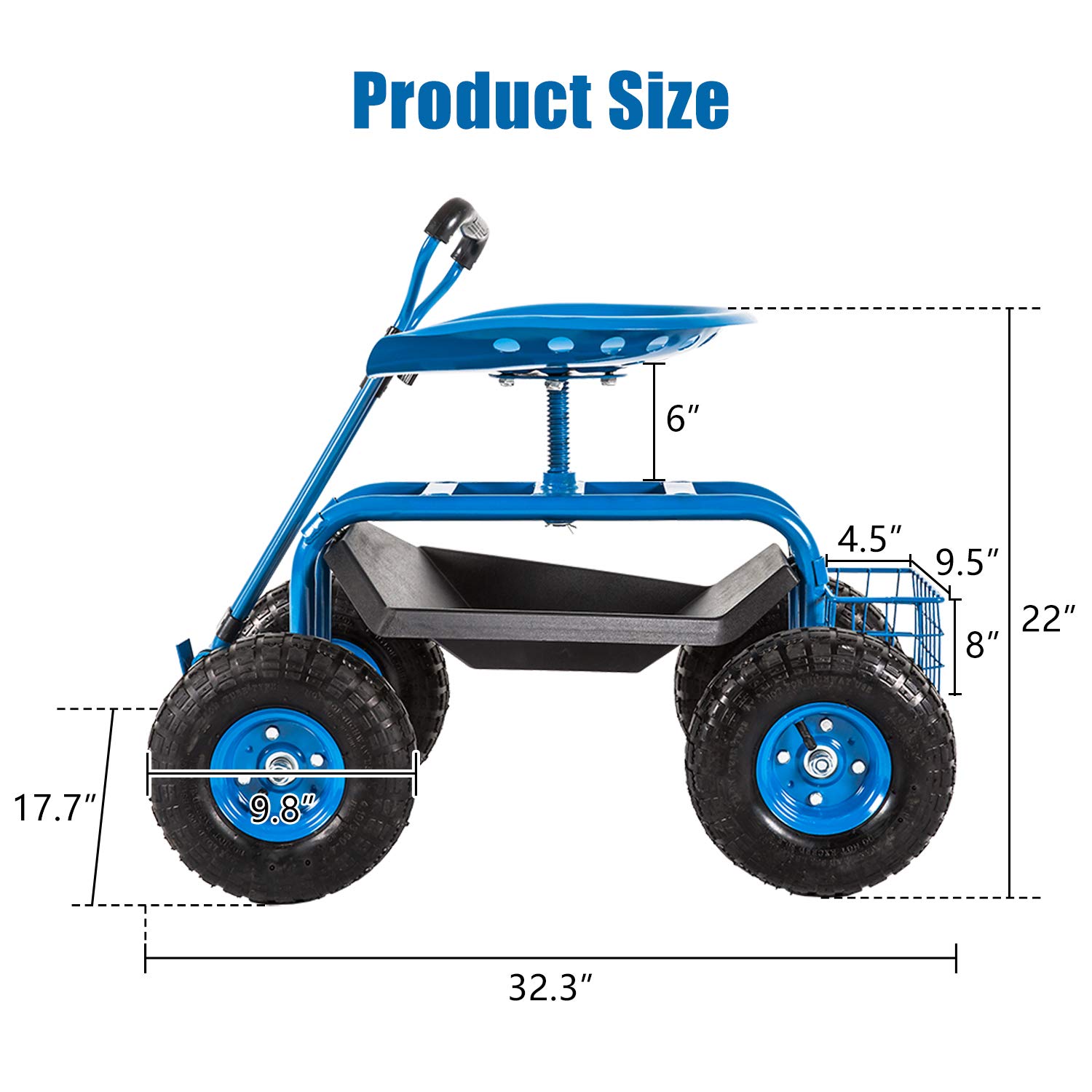 Heavy Duty Garden Cart with Extendable Handle - Rolling Scooter for Gardening, Planting & Yard Work - Perfect for Soil Transport, Mulch Hauling & Outdoor Projects