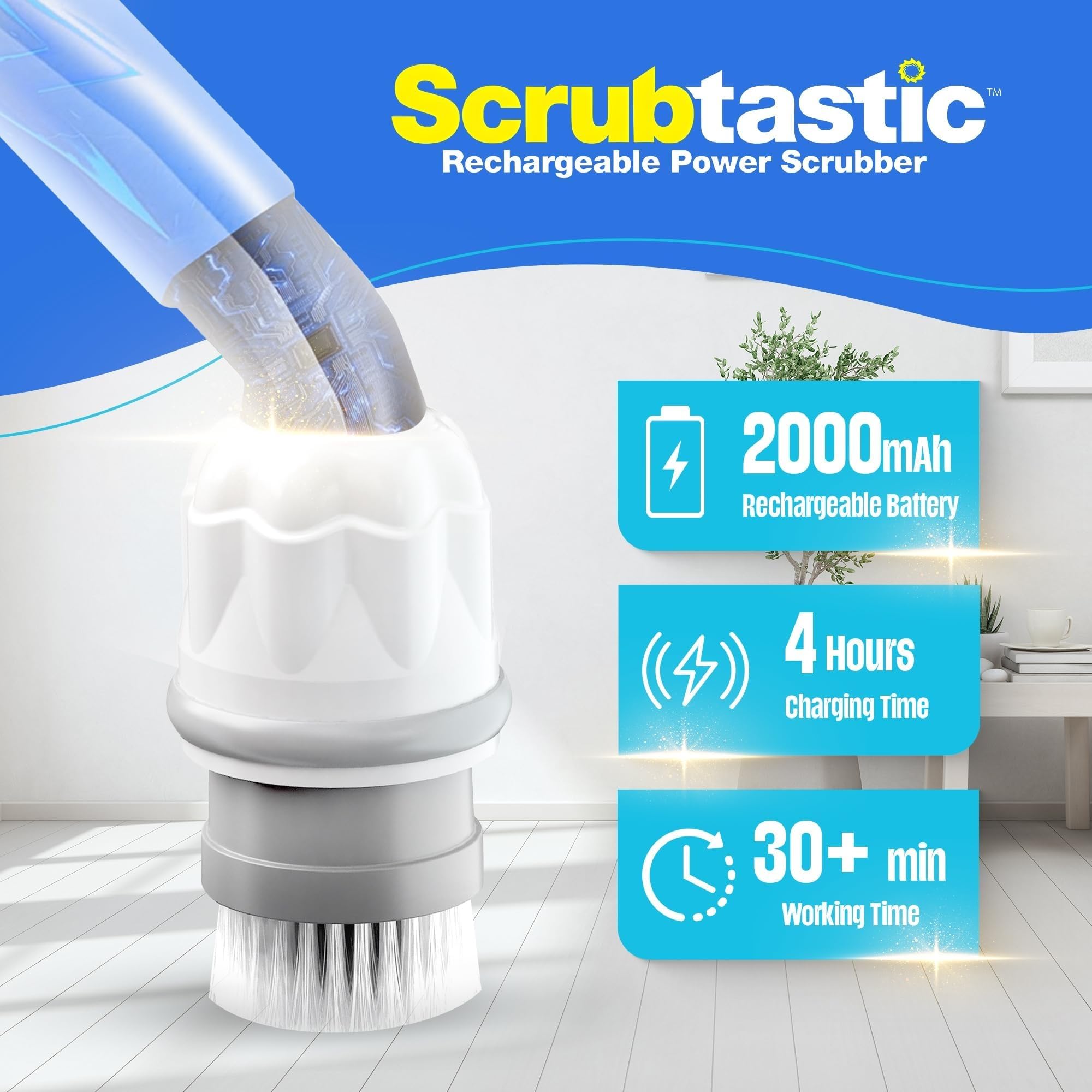 Scrubtastic Electric Spin Scrubber - Rechargeable Power Scrubber with 3 Rotating Brush Heads for Bathroom, Tile, Floor & Grout Cleaning | Extendable Shower & Bathtub Cleaner | Multipurpose Home Cleaning Tool for 2022 | Perfect for Deep Cleaning Showers, Tubs, and Hard-to-Reach Areas