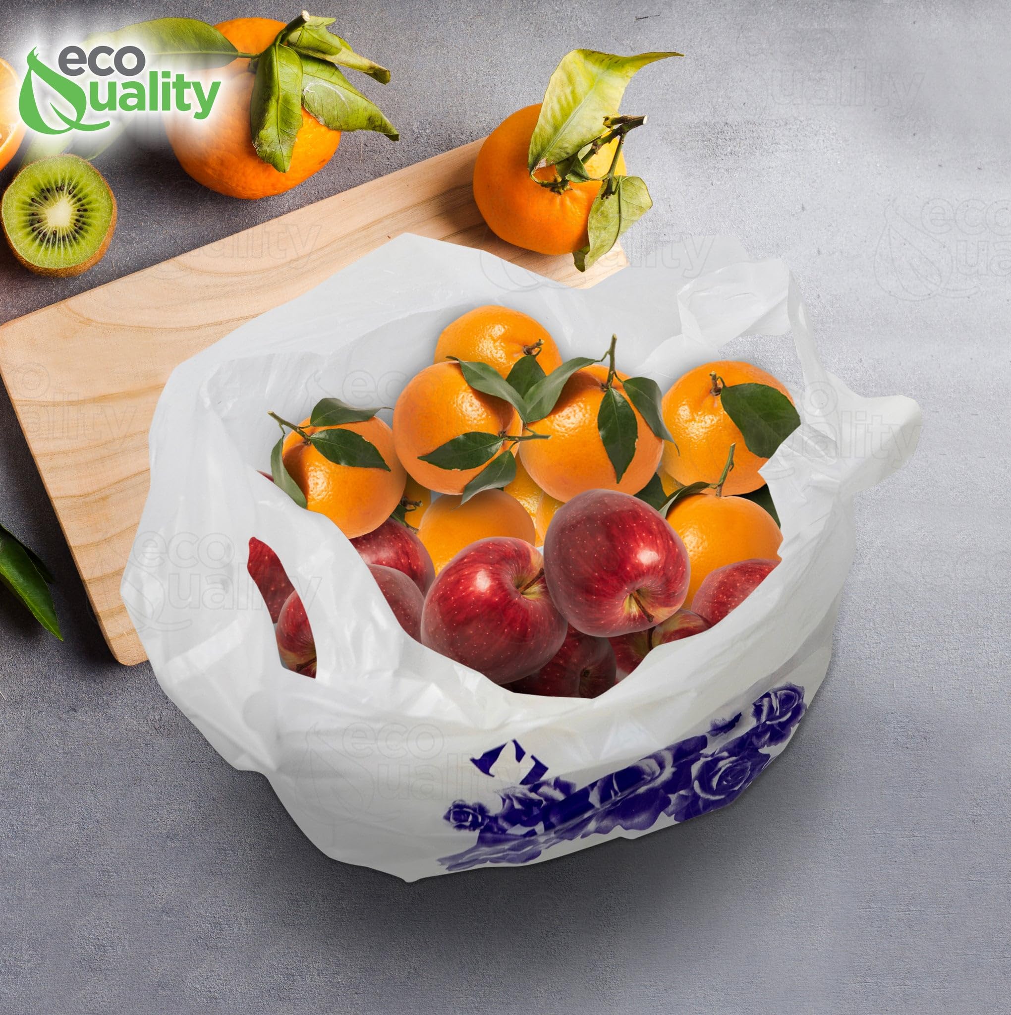 EcoQuality Plastic White Flower T-Shirt Bags 1600ct - 1/6 Size Reusable Shopping Bags, Grocery Bags & Poly Bags (22