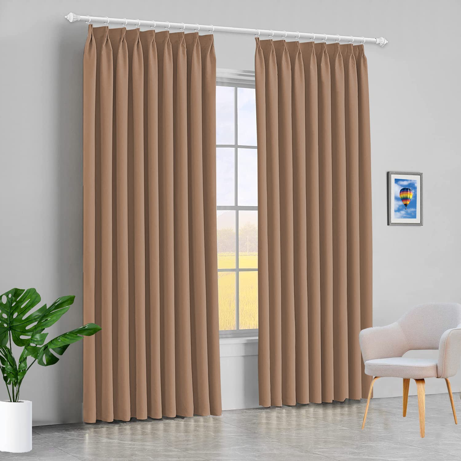 Blackout Double Pinch Pleated Extra Wide Curtains for Living Room & Patio - 72