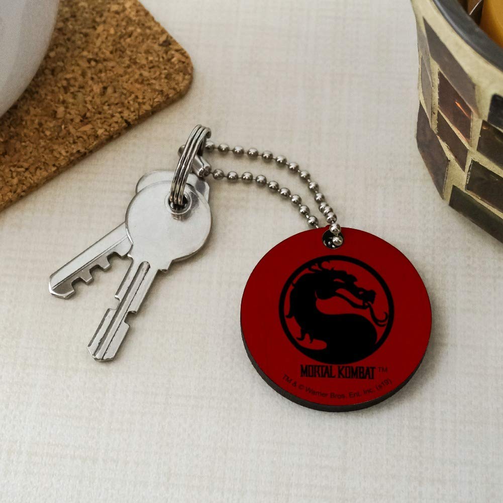 Mortal Kombat Symbol Wooden Round Keychain - Engraved Wood Key Ring for Gamers & Fans - Perfect for Cosplay, Gifts, and Gaming Accessories