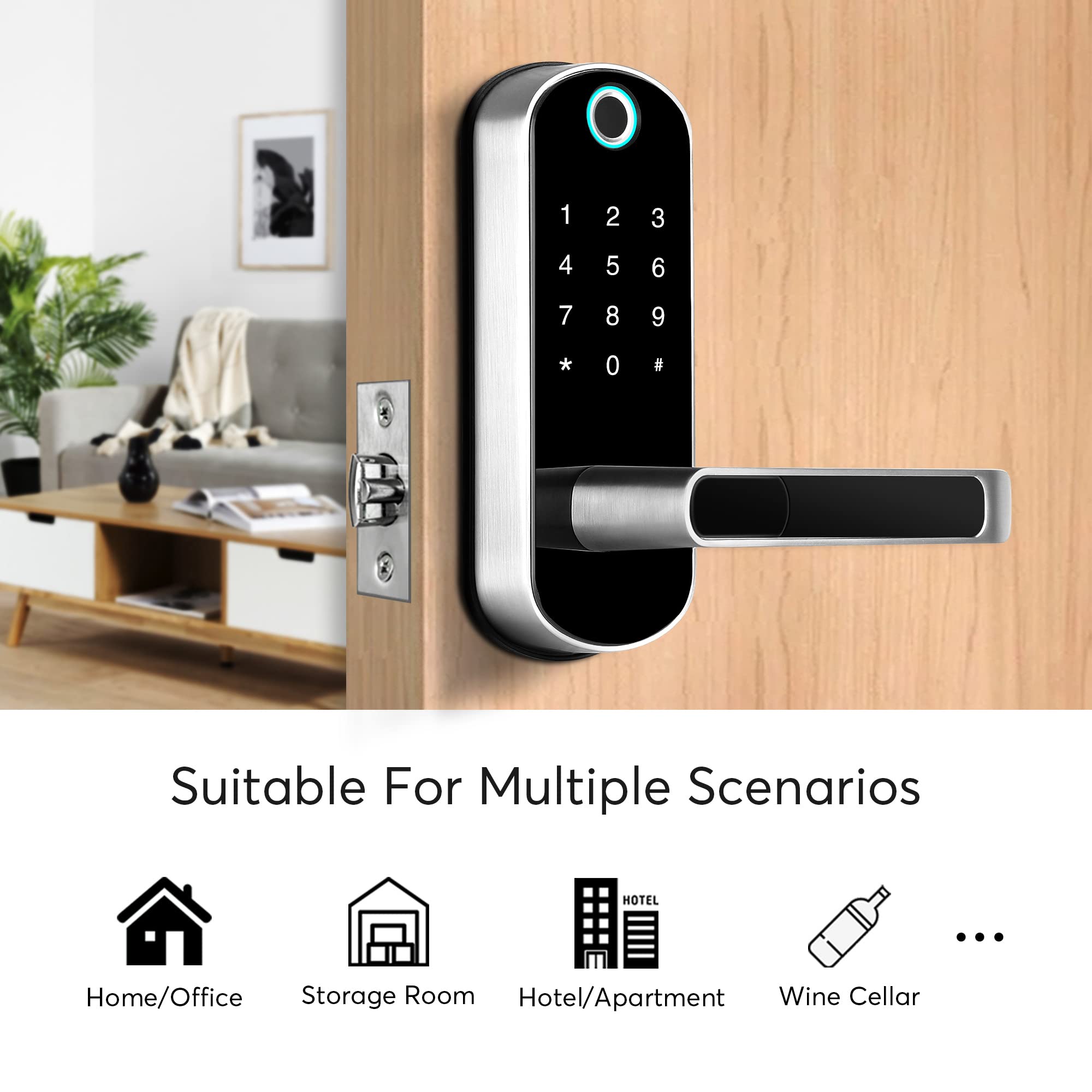 CATCHFACE WiFi Smart Lock with Gateway Bundle - Fingerprint & IC Card Keyless Entry Biometric Door Lock - Secure Smart Home Lock for Front Doors, Apartments & Rental Properties - Ideal for Airbnb Hosts & Home Security