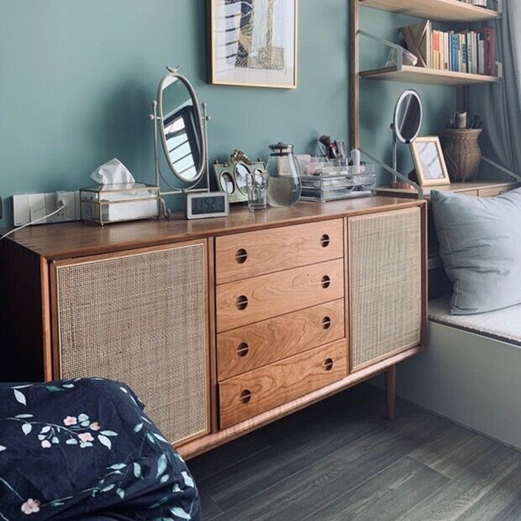 ALLISON Rattan Buffet Sideboard Cabinet - Natural or Walnut Finish | Stylish Storage for Dining Room, Living Room & Entryway | Perfect for Home Decor & Organization