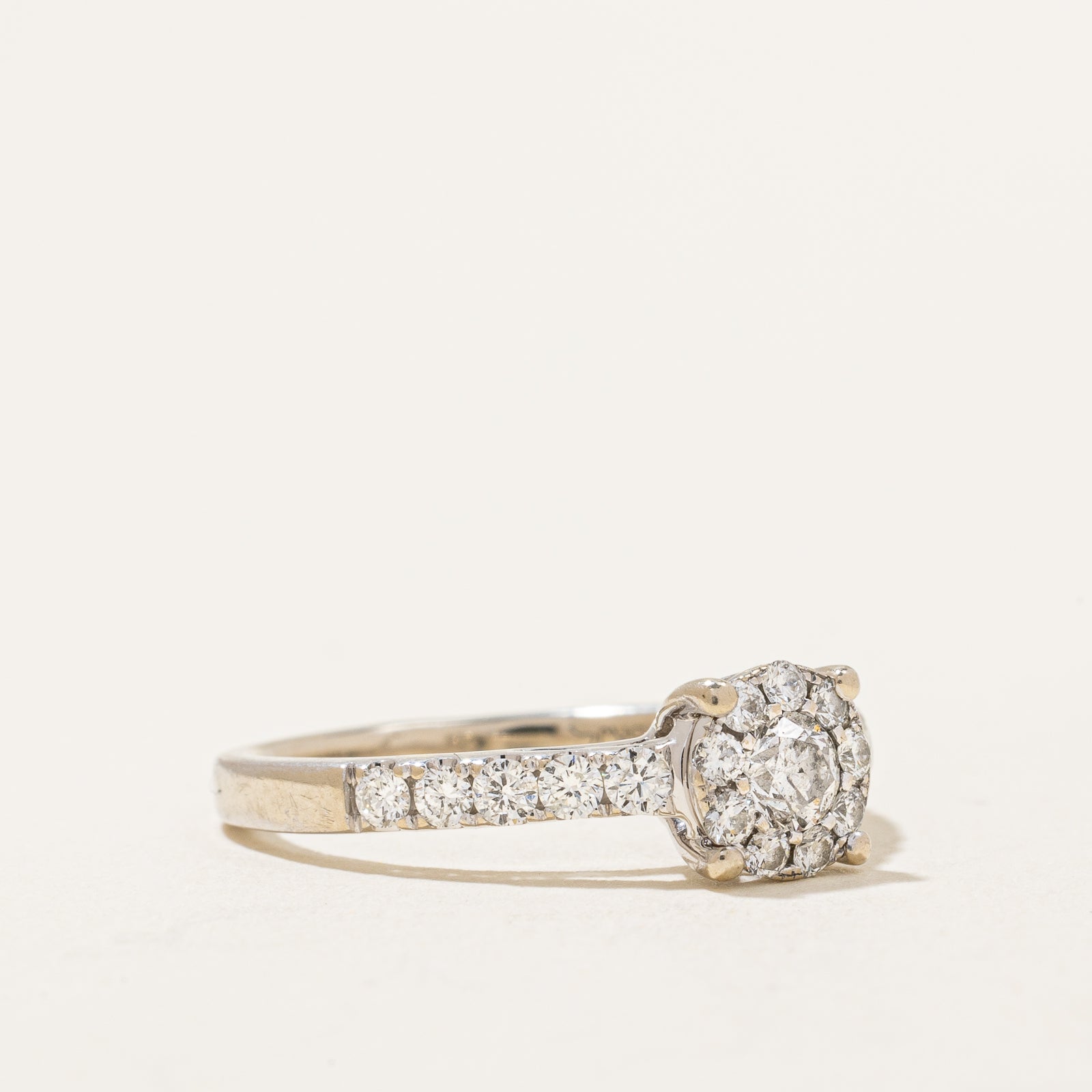0.73ctw Diamond Halo Engagement Ring for Women - Size 5.5, 14K White Gold Wedding Band, Sparkling Round Cut Center Stone with Accent Side Stones - Perfect for Proposals, Anniversaries & Special Occasions