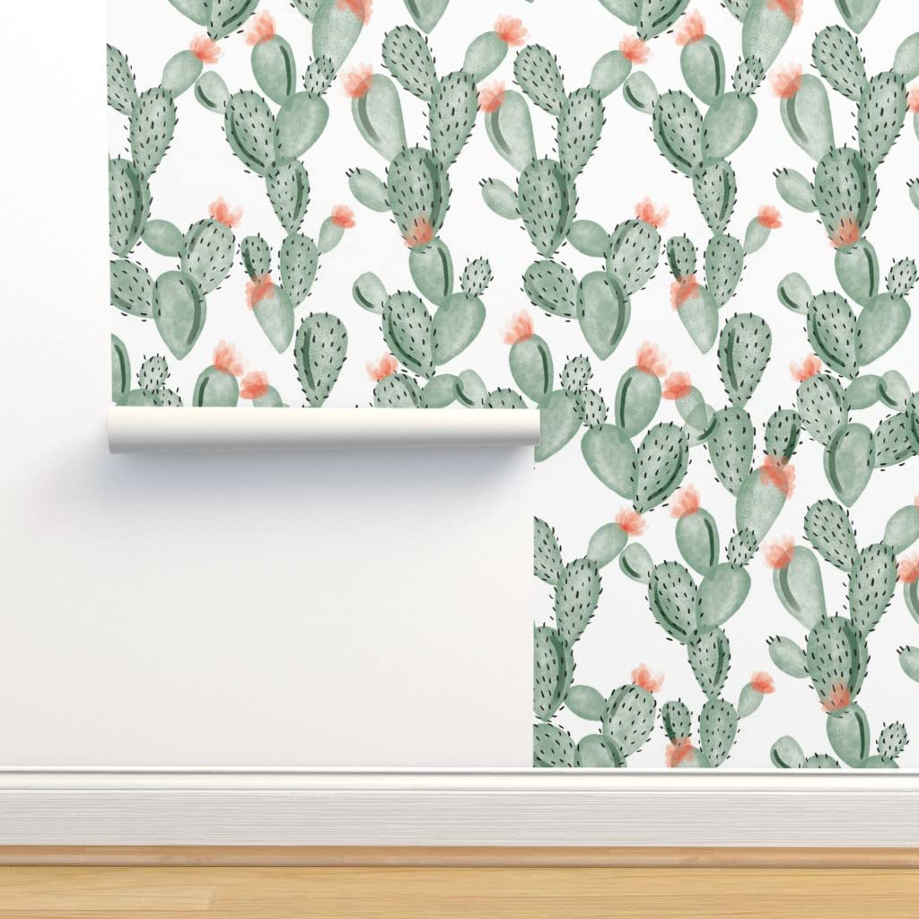 Cactus Watercolor Peel & Stick Wallpaper - 12ft x 2ft Removable Self-Adhesive Wallpaper, Southwestern Bohemian Floral Design for Nursery, Bedroom, Living Room & Office Decor | Easy DIY Home Improvement