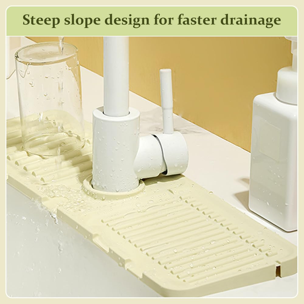 2024 Upgraded Silicone Kitchen Sink Mat - Non-Slip Splash Guard & Drain Tray with Soap Sponge Holder | Waterproof Sink Protector for Kitchen & Bathroom (Grey, 1 Pack) | Perfect for Dishwashing, Food Prep & Countertop Protection