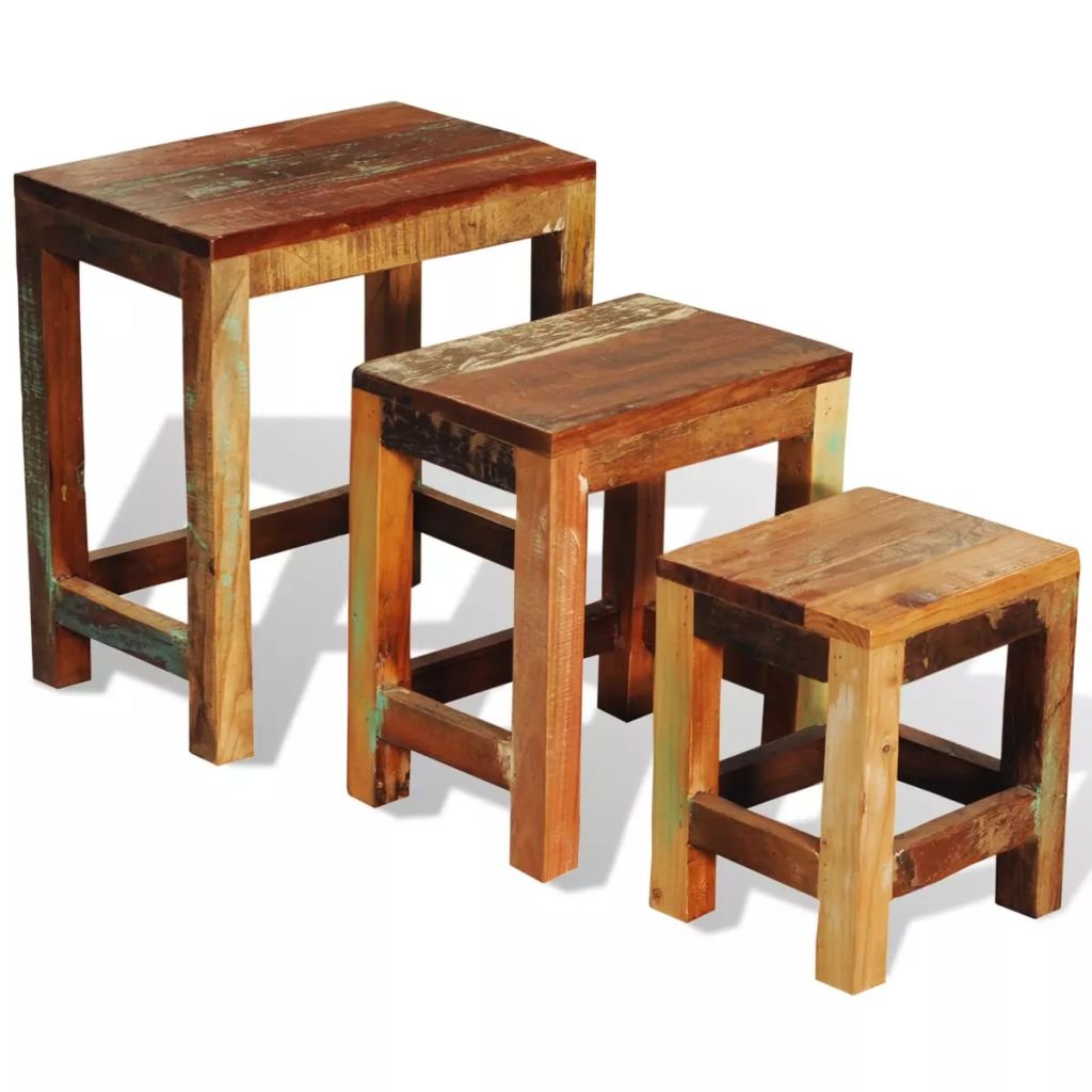 Festnight 3-Piece Vintage Reclaimed Wood Nesting Tables Set - Stackable End Tables & Side Tables for Living Room, Bedroom, or Office Decor