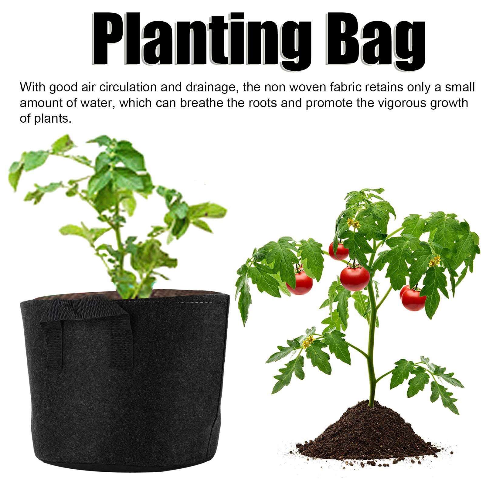 Shanrya 3 Gallon Lightweight Non-Woven Plant Grow Bag with Handles - Breathable Fabric Pots for Indoor Outdoor Gardening, Balcony, Greenhouse, Vegetables & Flowers (Black) - Perfect for Home Garden, Urban Farming & Container Planting