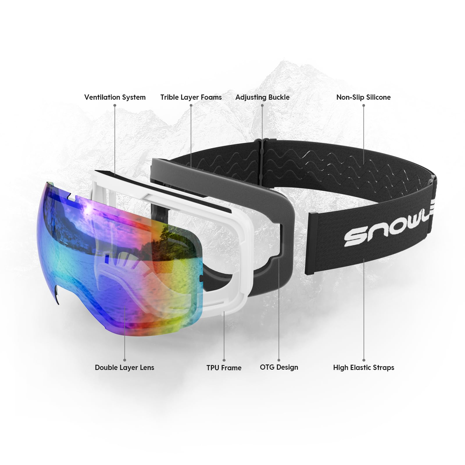 **Anti-Fog Ski Goggles Over Glasses for Men & Women – UV Protection Snowboard & Snowmobile Goggles for Adults – Perfect for Skiing, Snowboarding & Winter Sports**