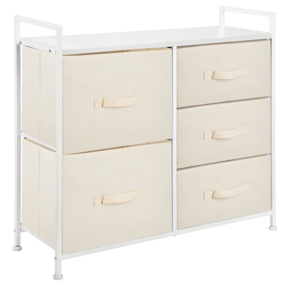mDesign 5-Drawer Storage Dresser Organizer - Large Standing Fabric Bin Chest for Bedroom, Office, Living Room & Closet - Removable Drawers, Cream White - Perfect for Home Organization & Small Space Storage (Pack of 1)