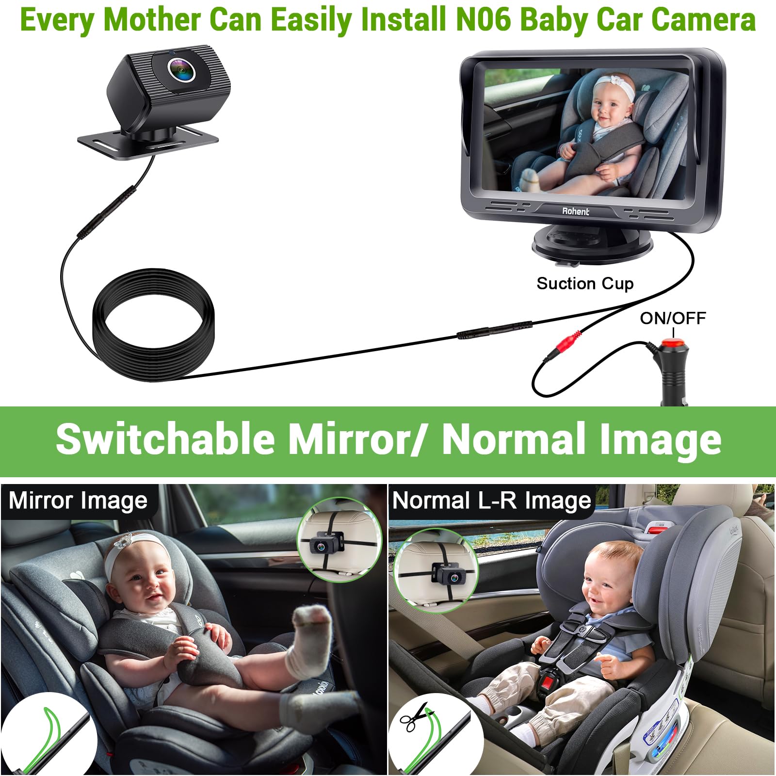 HD 1080P Baby Car Camera with Night Vision - Rear Facing Car Seat Monitor with 360° Rotation, Easy Installation for Safe Travel | Perfect for Parents to Monitor Kids in Backseat During Road Trips
