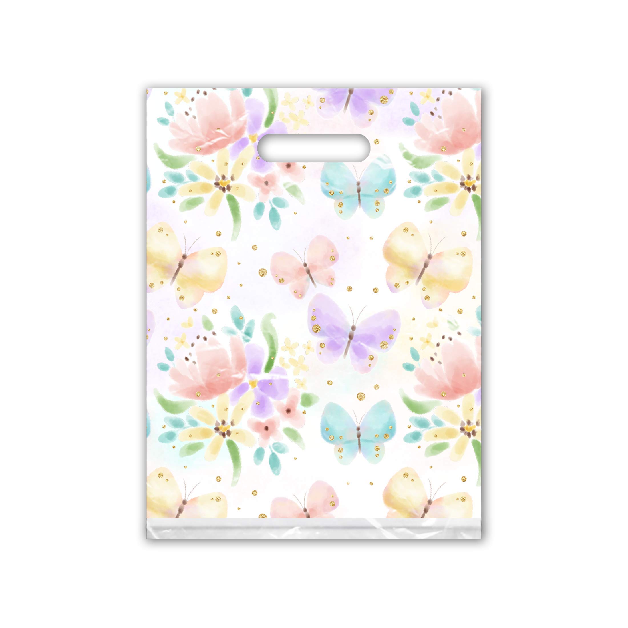 9x12 Inch 100-Pack Floral Butterfly Printed Boutique Shopping Bags with Die-Cut Handles - Premium Retail Merchandise Bags for Small Business Owners | Perfect for Gift Wrapping, Wedding Favors & Boutique Packaging