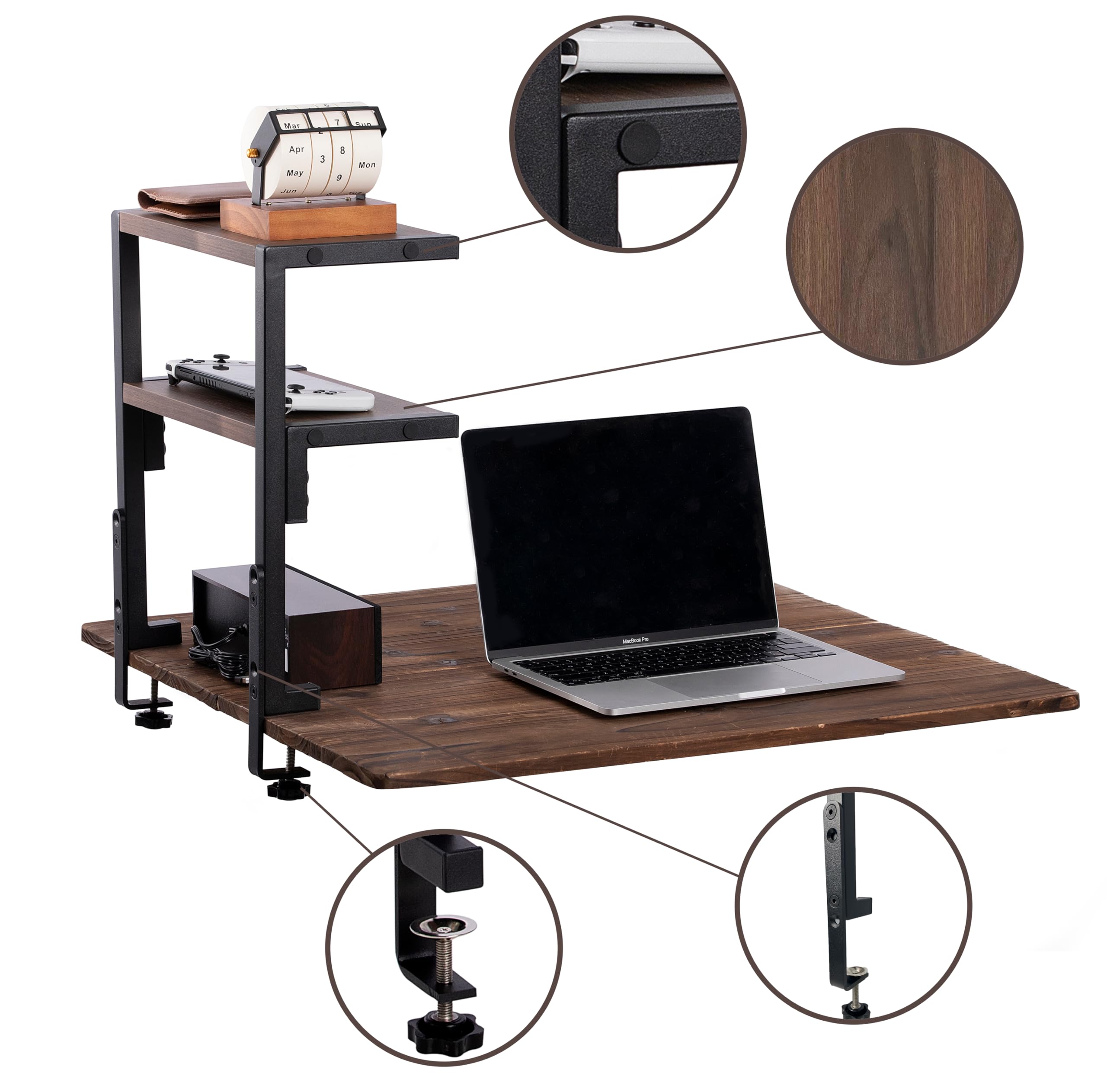 2-Tier Clamp on Desk Shelf Organizer - 12.6 x 7 Inch Under Desk Storage Tray | Space-Saving Workspace Solution for Office & Home | Perfect for Laptops, Books & Office Supplies