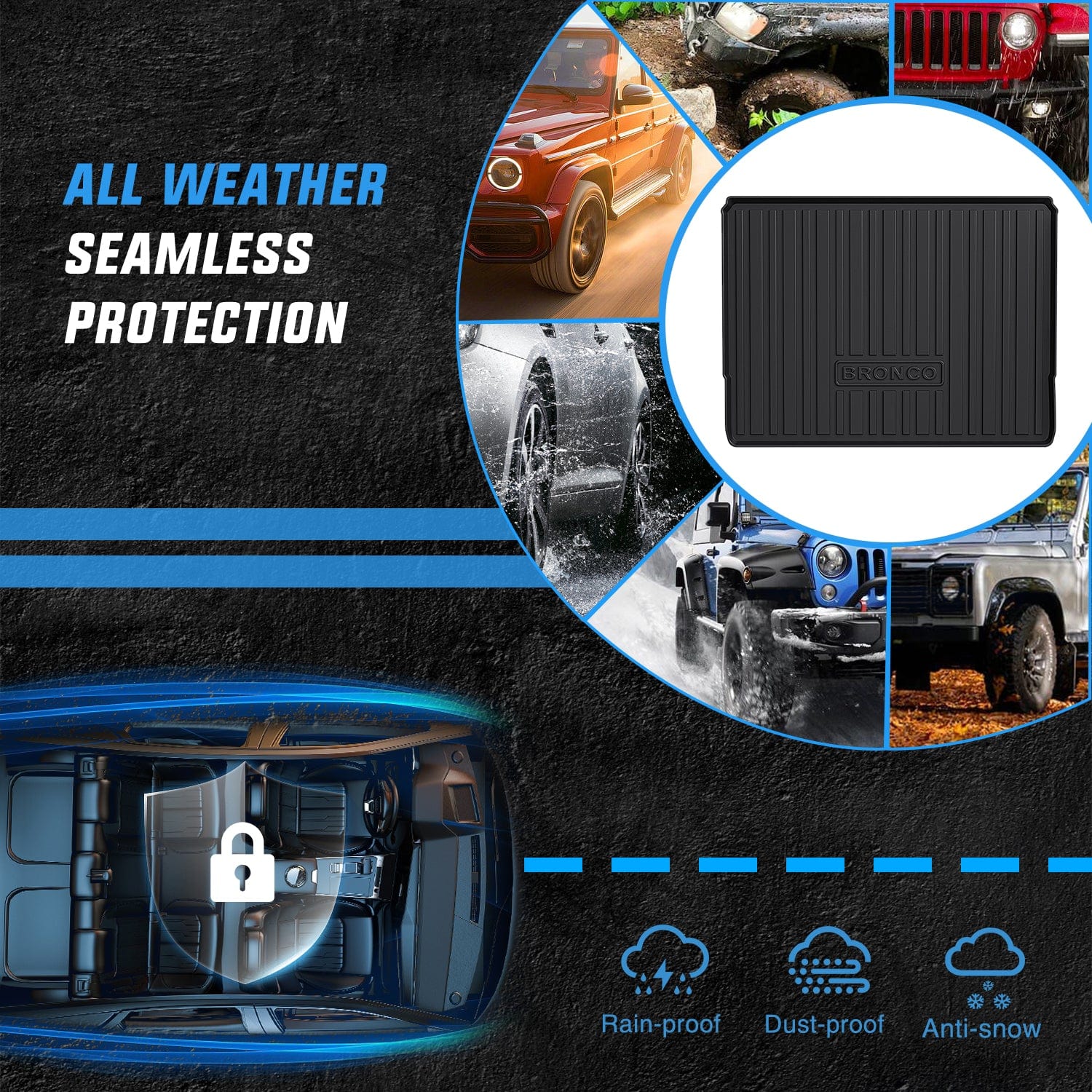 2021-2025 Ford Bronco 4 Door All-Weather Cargo Liner - Heavy Duty Custom Fit Floor Mats for SUV, Truck & Off-Road Protection (Perfect for Camping, Road Trips & Outdoor Adventures)