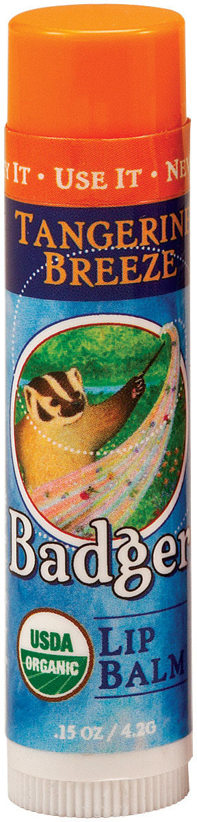 Organic Badger Tangerine Lip Balm - .15oz Natural Moisturizing Lip Care for Dry & Chapped Lips - Perfect for Winter, Hiking & Daily Hydration