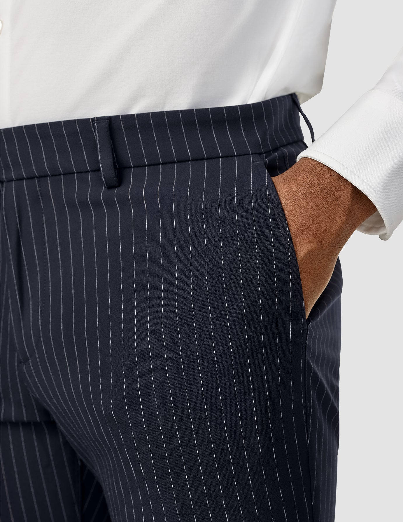 Slim Fit Navy Pinstripe Dress Pants for Men - Professional Office Wear & Formal Business Attire - Perfect for Work, Interviews & Special Occasions