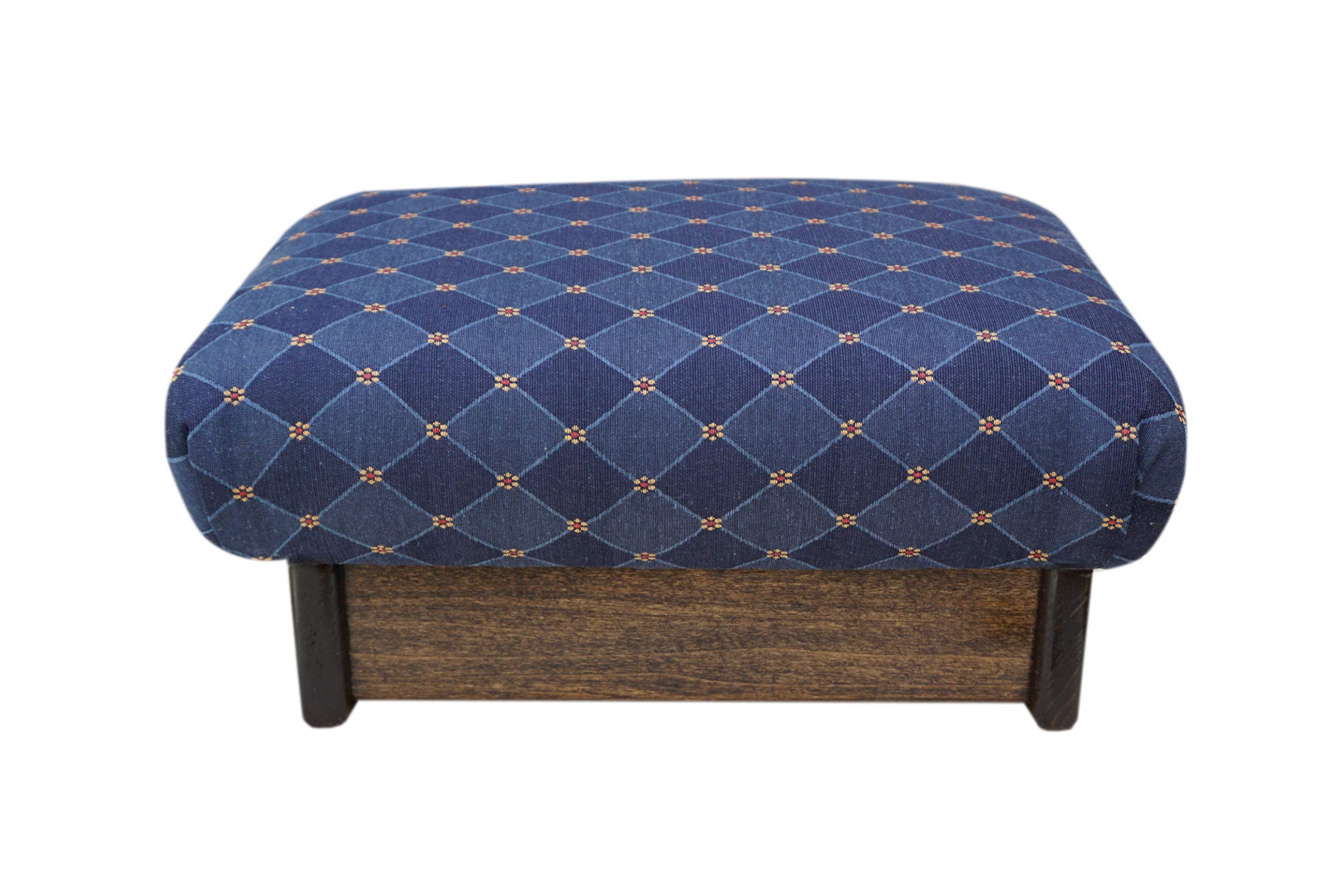 Premium Padded Foot Stool with Blue Fabric - Ergonomic Design, Walnut Finish | Made in USA | Perfect for Living Room, Office & Bedroom Comfort