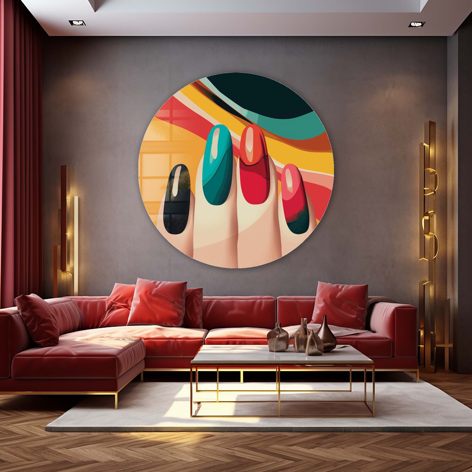 Elegant Rounded Glass Wall Art - Modern Home Decor for Living Room, Bedroom & Office - Handcrafted Polished Glass Artwork