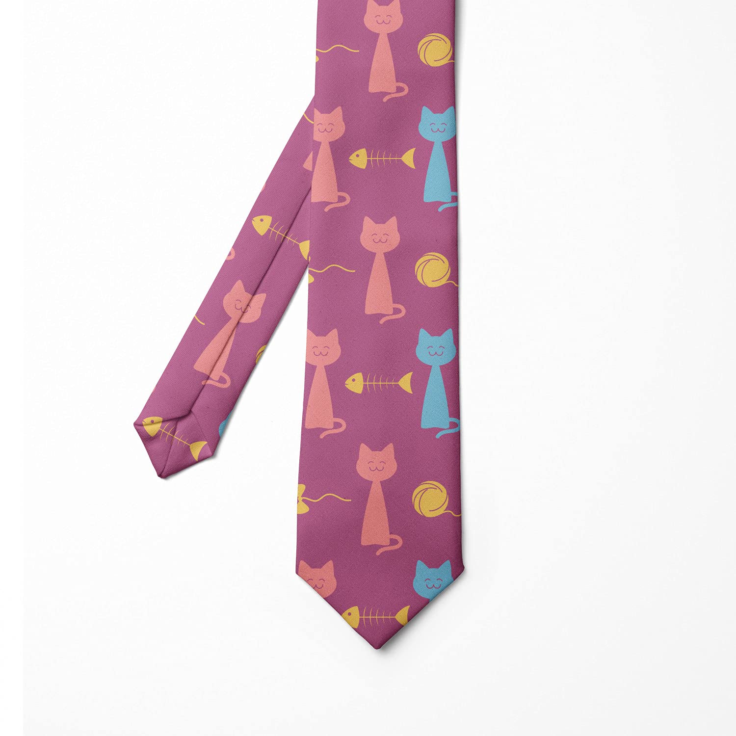 Ambesonne Men's Necktie - Cats & Playful Items Art Design, 3.7