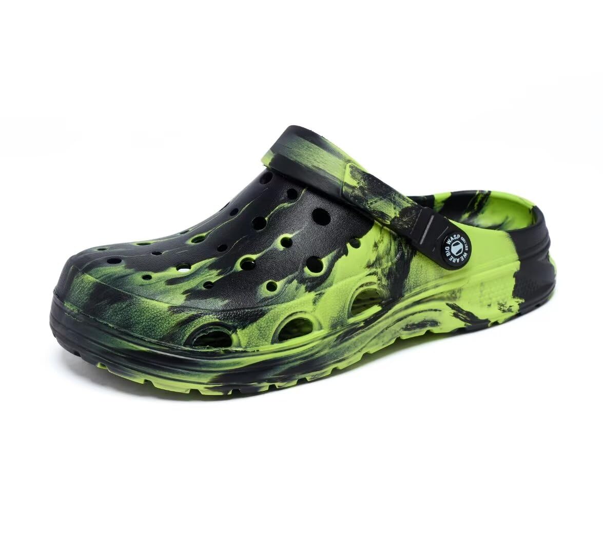 **Kids Boys & Girls Black Camouflage Clogs – Non-Slip Beach Shoes for Children, Classic Marbled Tie-Dye Design – Perfect for Pool, Beach, and Outdoor Play**