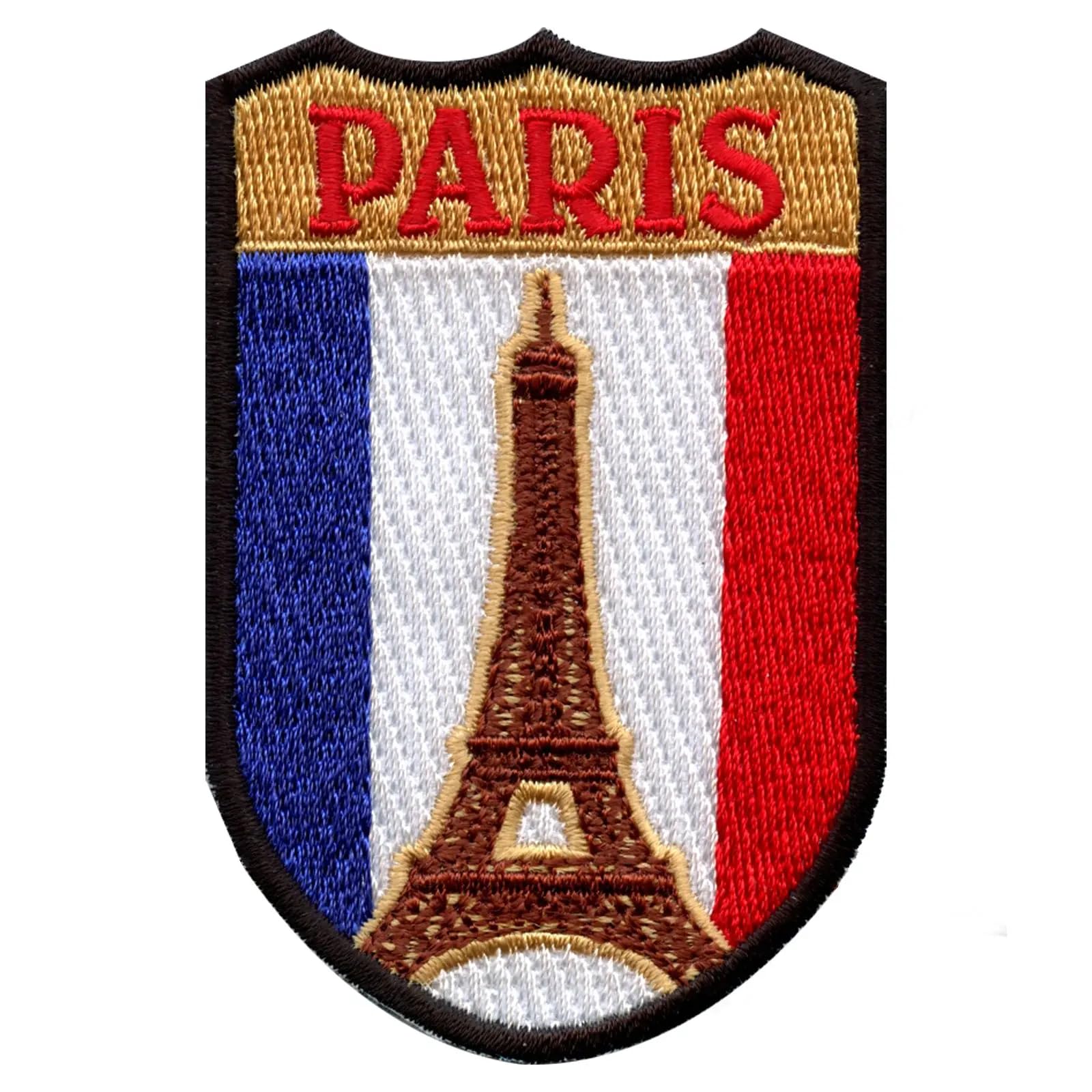 Paris France Shield Embroidered Iron On Patch for Jackets, Hats & Bags - Vintage French Flag Emblem Sew On Applique for DIY Crafts & Clothing Customization