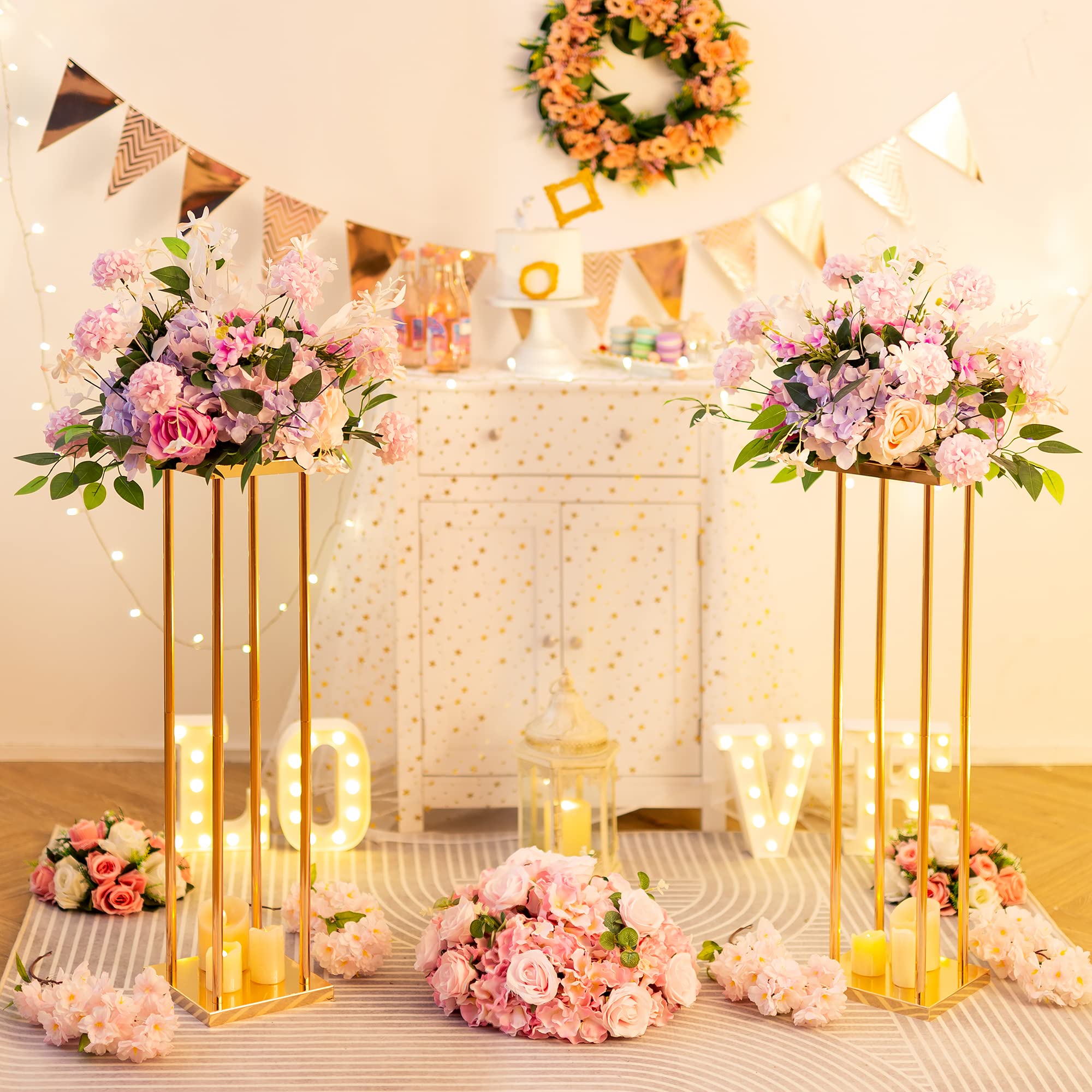 10 Pcs Gold Column Flower Stand - 31.5in Tall Metal Wedding Centerpiece Vases with Geometric Design for Table Decorations, Perfect for Weddings, Birthdays, Events & Home Decor | Elegant Floral Arrangement Displays for Reception Tables and Party Venues