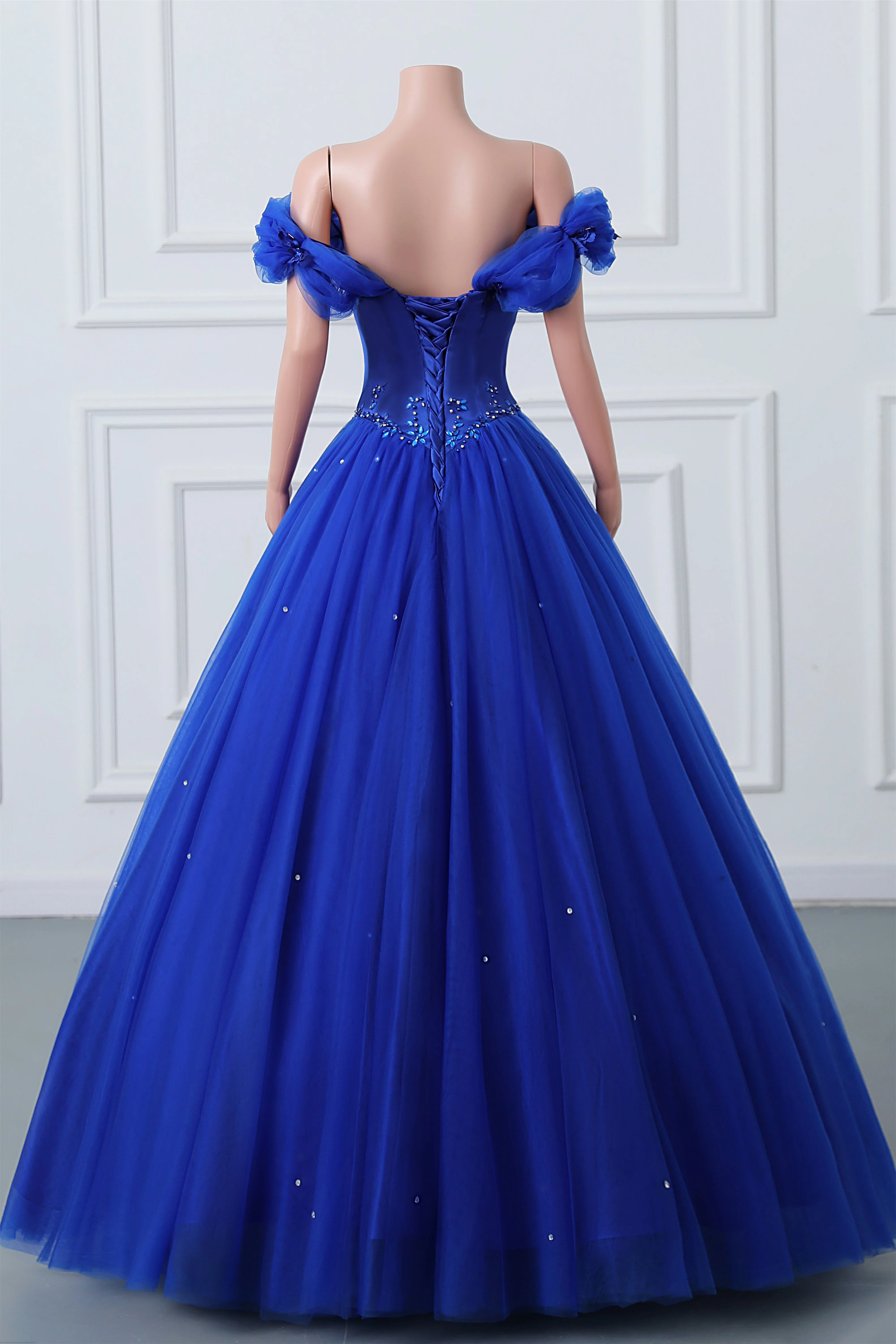 Royal Blue Off The Shoulder A-Line Prom Dress - Elegant Long Formal Gown for Birthday Party, Homecoming, Quinceañera & Special Occasions | Style J3602