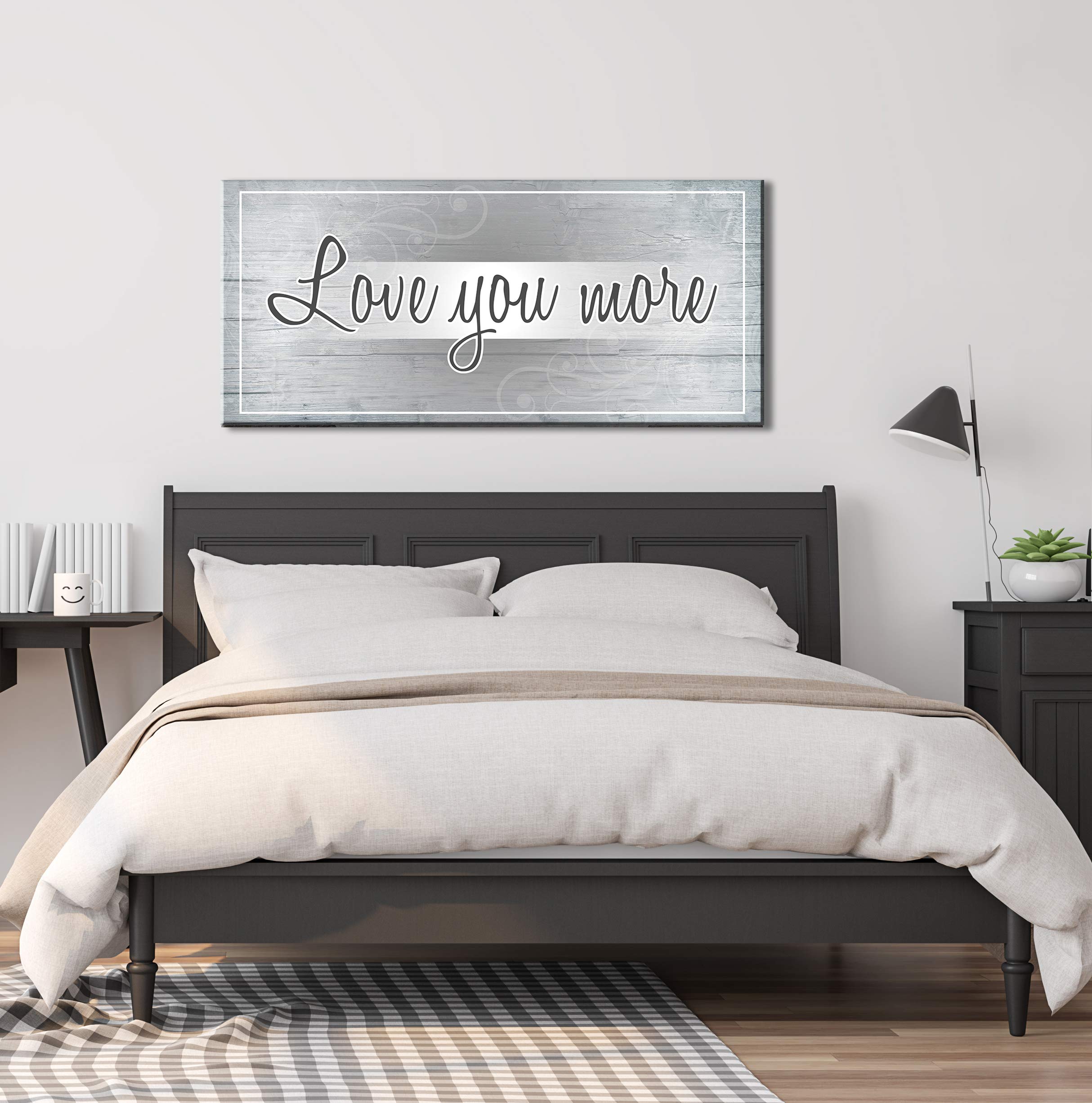Love You More Wall Decor - Romantic Bedroom Sign for Couples, Large Grey Wall Art (42x19 Inches) - Perfect Above Bed Decor for Master Bedroom & Wedding Gift