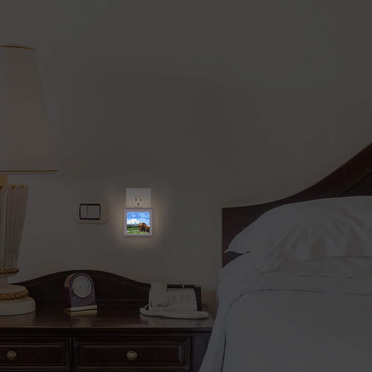 Dimmable LED Night Light with Auto On/Off Sensor - Adjustable Brightness, Warm White Light for Bathroom, Hallway, Nursery & Bedrooms - Bear and Cub Design by Dan Morris - Perfect for Nighttime Safety & Comfort
