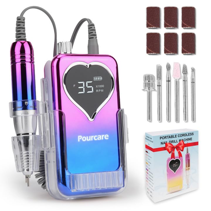 Professional Electric Nail Drill Kit 35000 RPM - Rechargeable Manicure Pedicure Tool Set with Acrylic Nail File & Gel Polish Grinder for Home Salon & Nail Art (Sunset Blue) | Perfect for DIY Nail Care, Professional Salons & Nail Technicians