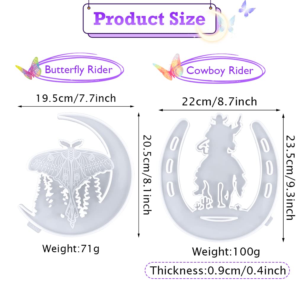 iSuperb 2-Piece Forest Butterfly & Horseshoe Cowboy Resin Molds Set - DIY Epoxy Casting Silicone Molds for Wall Art, Home Office Decor, Shelf & Table Display - Perfect for Handmade Wall Hangings and Western-Themed Décor